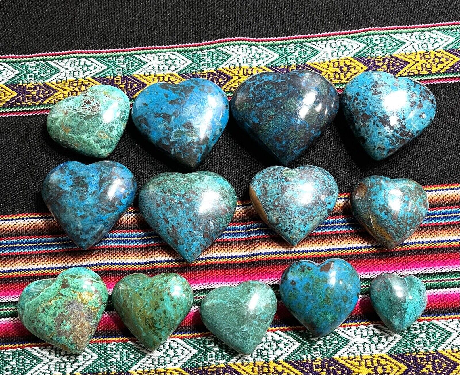 13  Heart Pieces  (3 Pounds 10 Ounces ) Chrysocolla Semiprecious Stone From Peru
