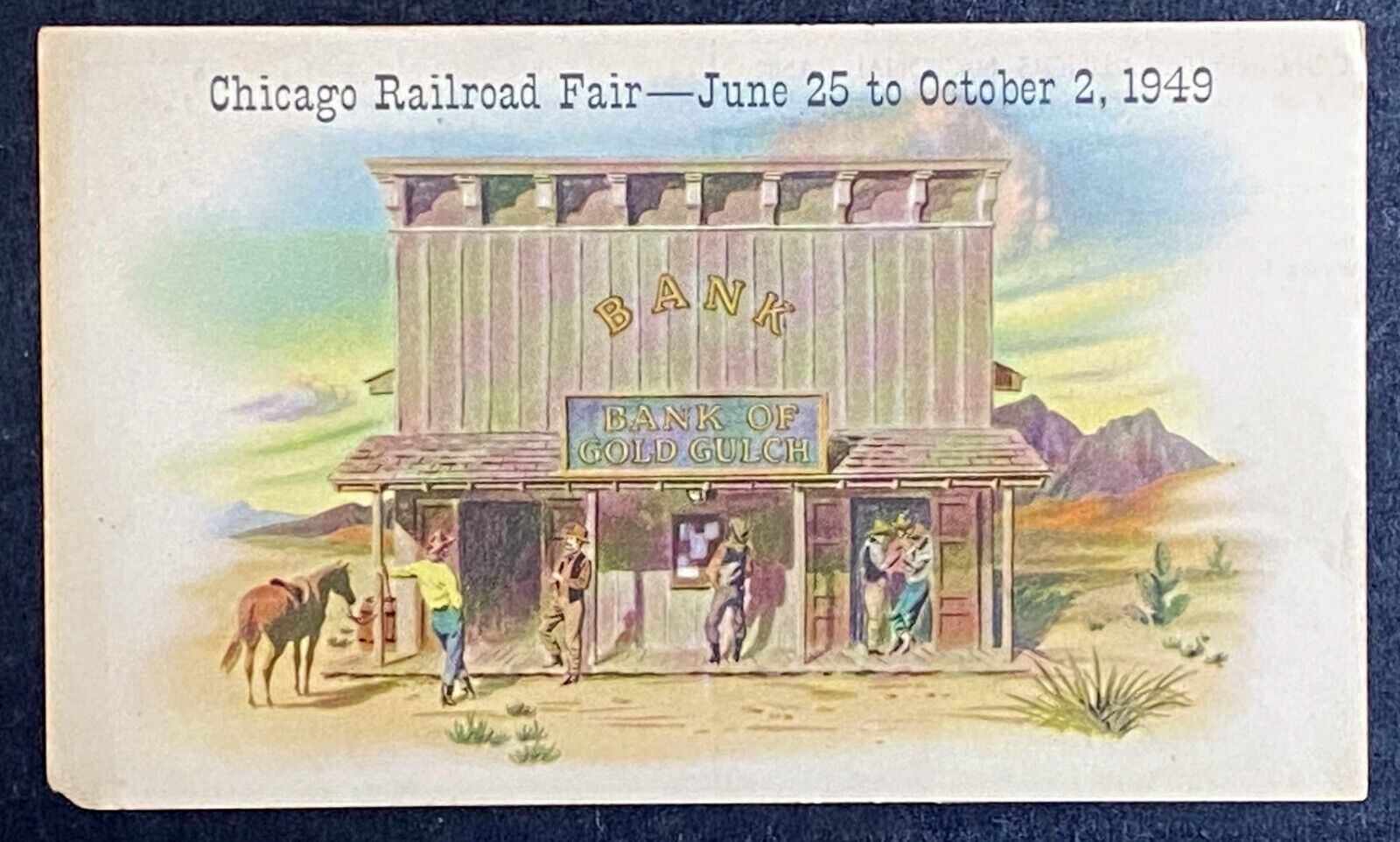 Chicago Railroad Fair Postcard 1949 Cowboy Saloon Bank Good Condition Nice