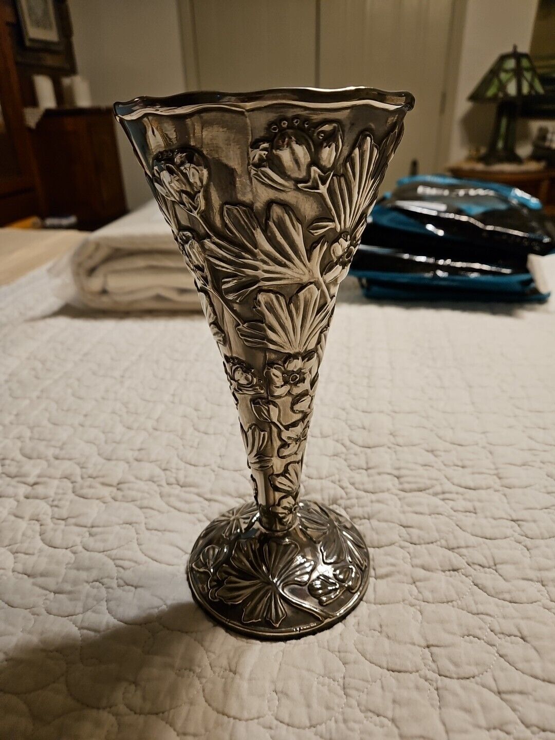 Beautiful Decorative Silverplated Embossed Vase 10\