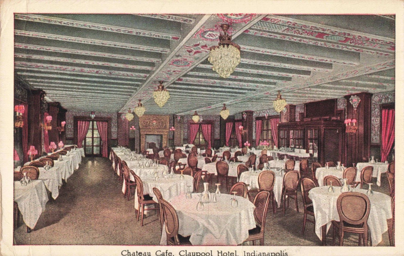 Indianapolis Indiana, Chateau Cafe Dining Room, Claypool Hotel, Vintage Postcard