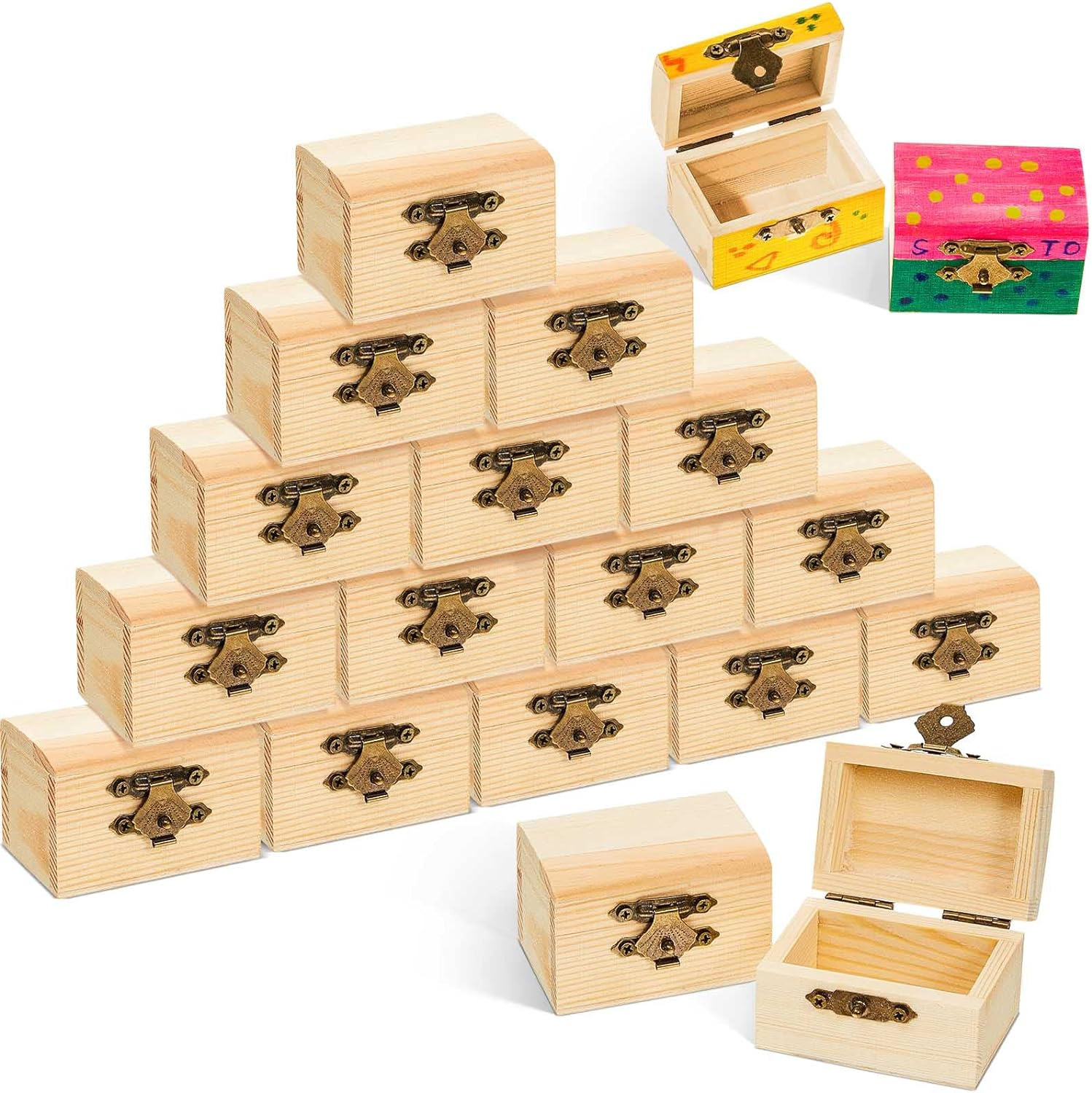 40 Pcs Unfinished Treasure Chest Box Small Wooden Box Mini Treasure Box with Loc