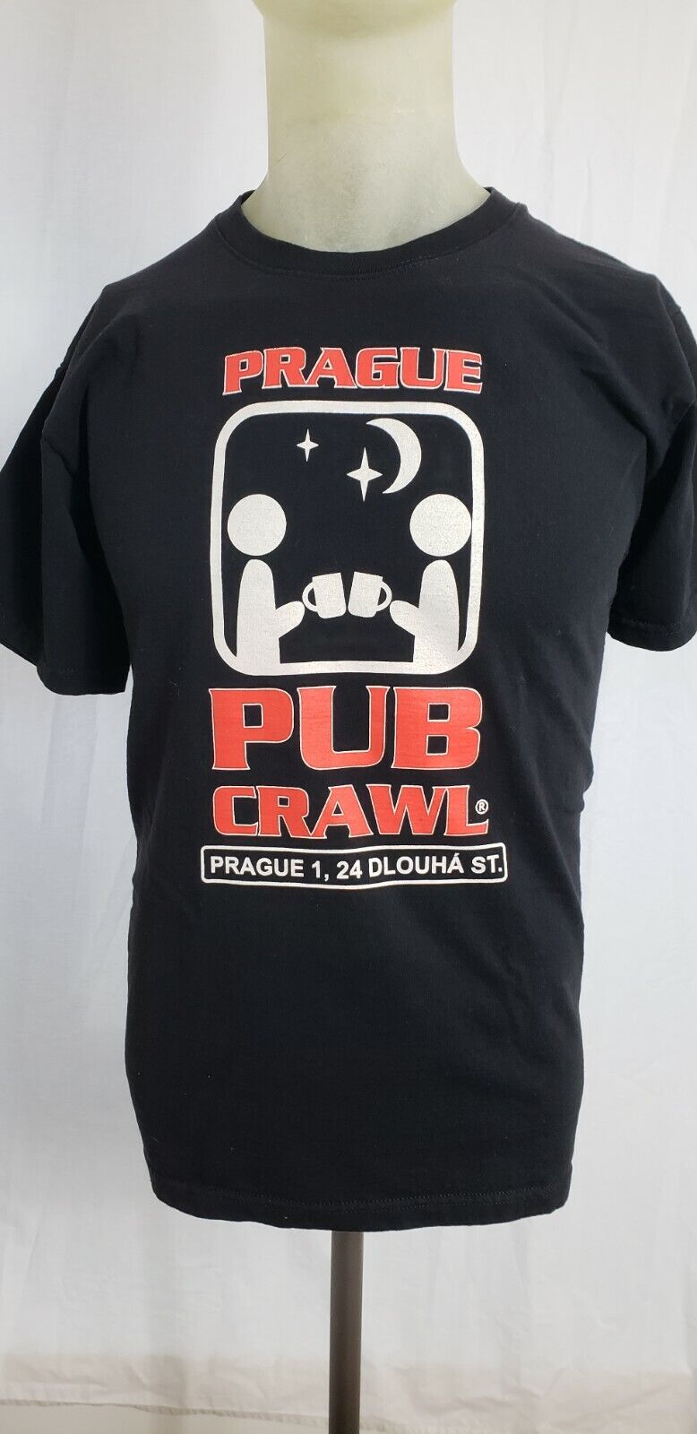 Prague Pub Crawl Karlovy Club Single/Double Stitch Black Graphic T-Shirt Large 