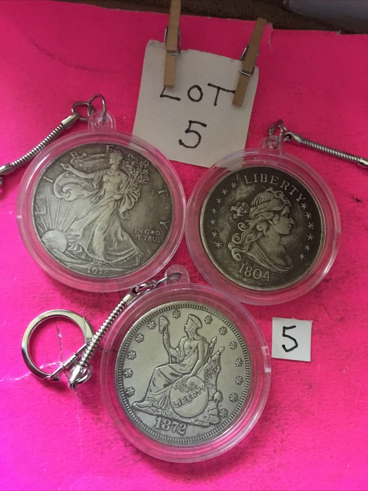 Set Lot 3 Coin Keychains 1918-1804-1872 Look  Copies Junk Drawer Combines Ship