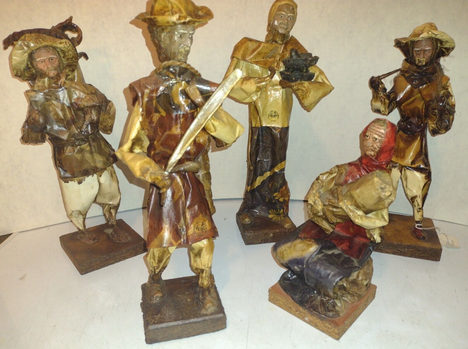 Mexican Folk Art - Vintage Village People - Paper Mache Figures-Dolls - SET OF 5