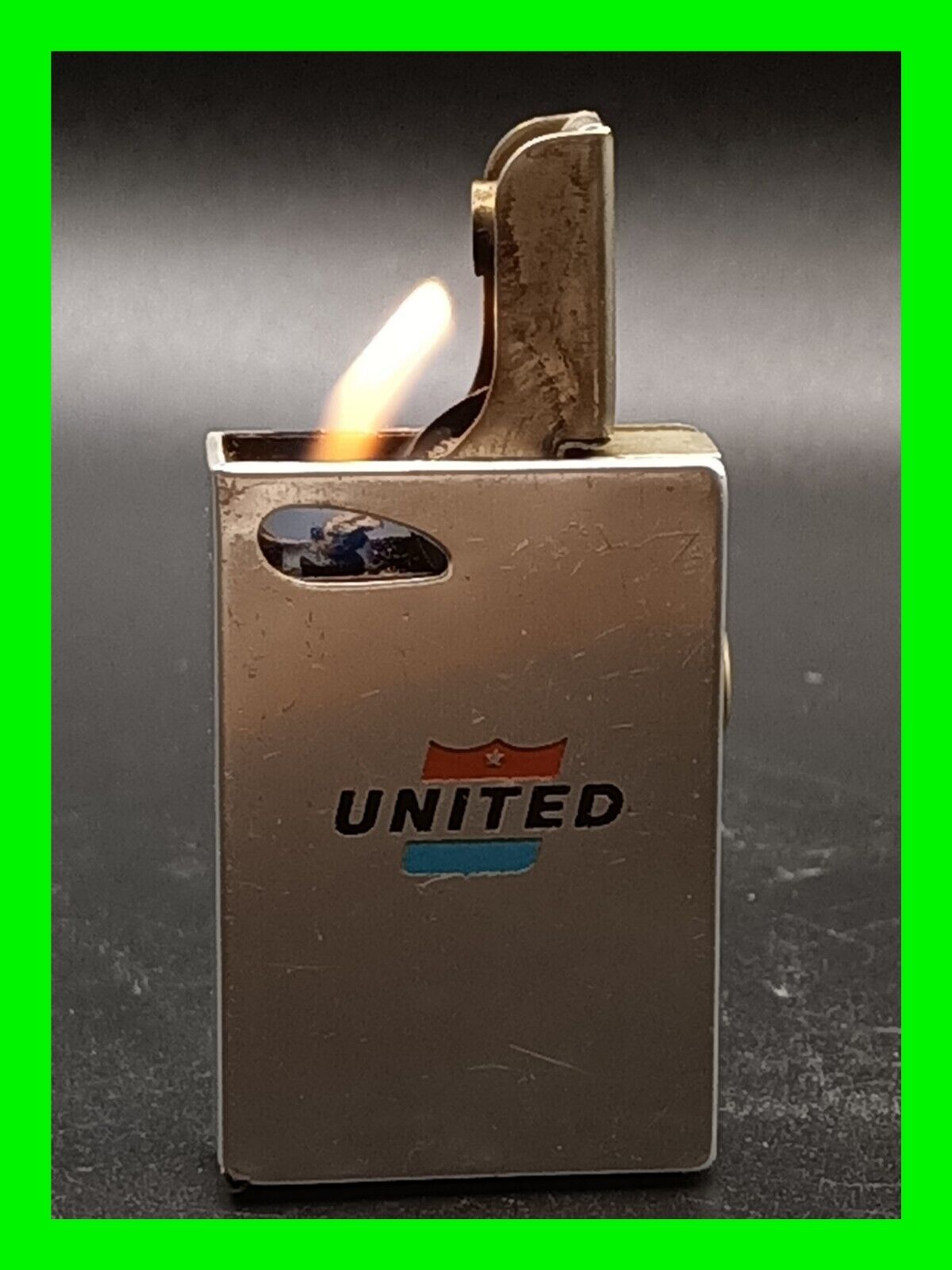 Vintage Esprit United Airlines Push Button Petrol Lighter West Germany ~ Working