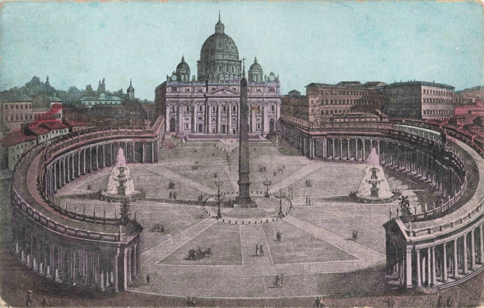 Rome Italy, St Peters Obelisk Emperor Constantine, Vintage Postcard