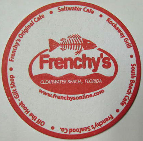 FRENCHY'S CAFE, SALTWATER Beer COASTER, Mat with FISH, Clearwater Beach, FLORIDA