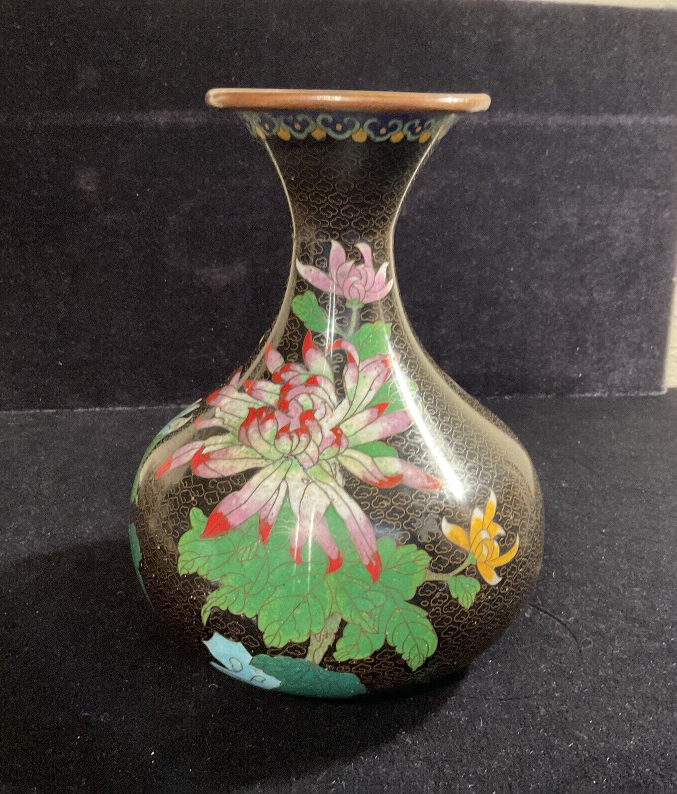 Large Closinne Vase Unusual Shape Flowers Over Copper 18th-19th Century