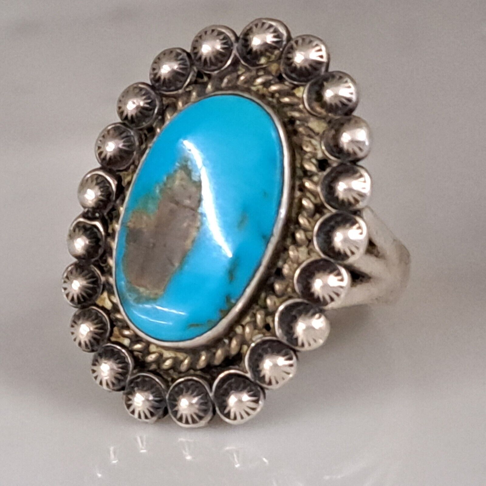 BEAUTIFUL NATIVE AMERICAN NAVAJO STERLING SILVER TURQUOISE RING SZ 8.5