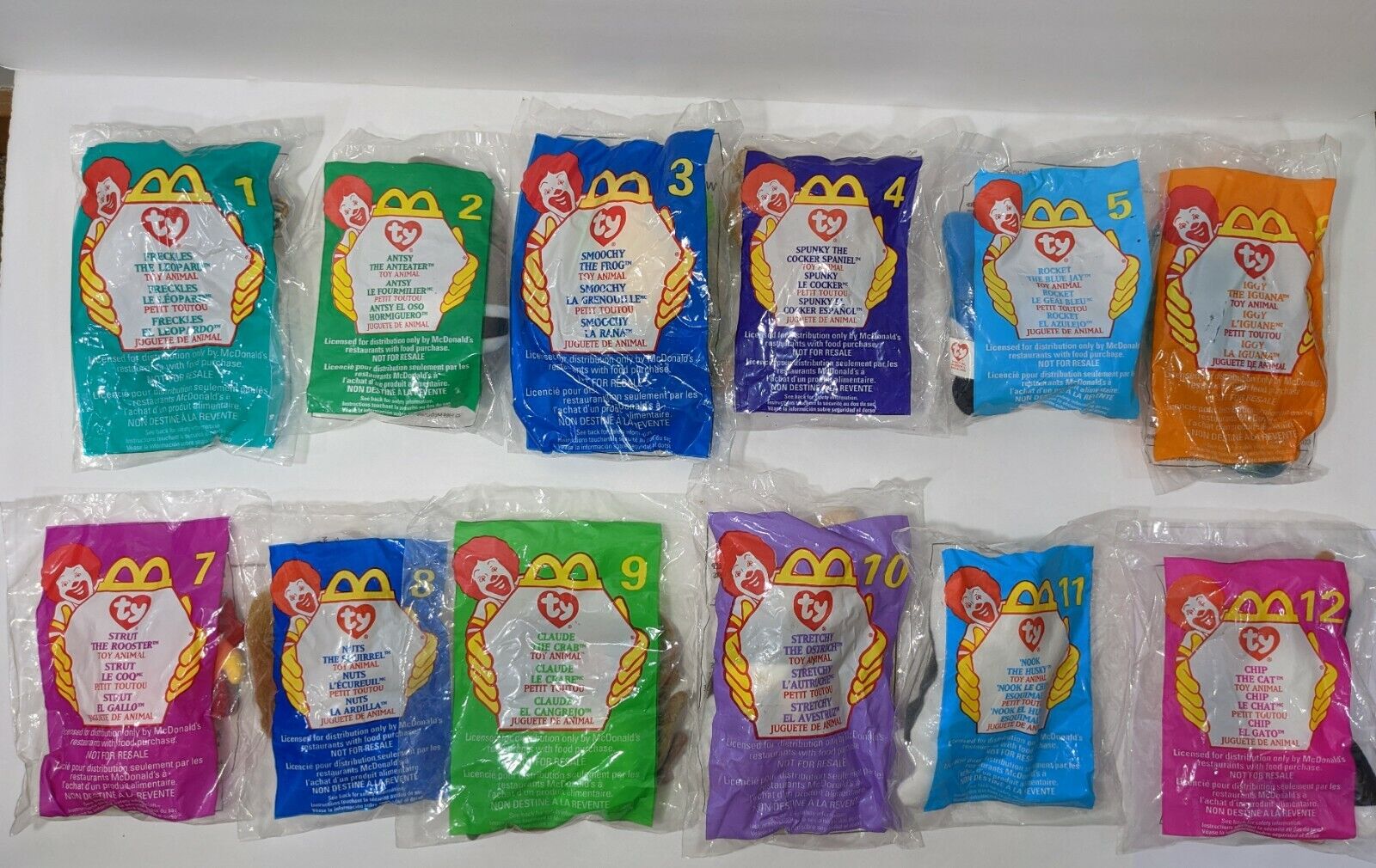 Rare McDonald\'s TY Teenie Beanie Babies Lot Of 12 1999 new in bags 1 to 12
