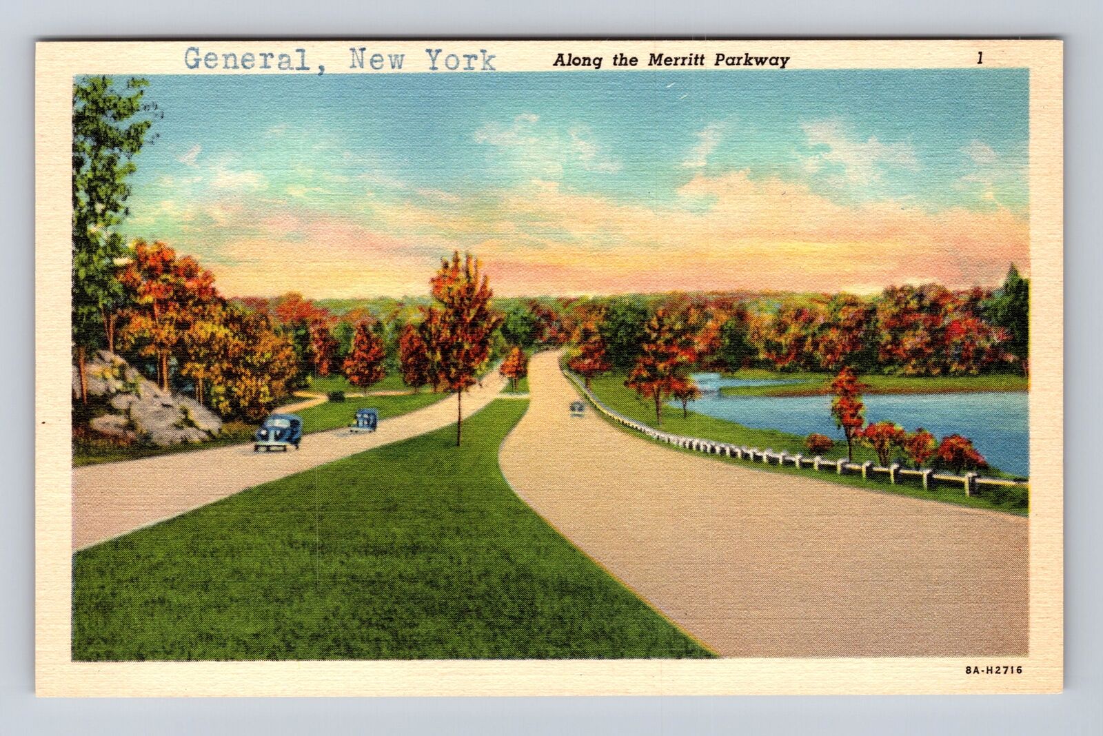 Merritt Parkway NY-New York, Driving along the Merritt Parkway, Vintage Postcard
