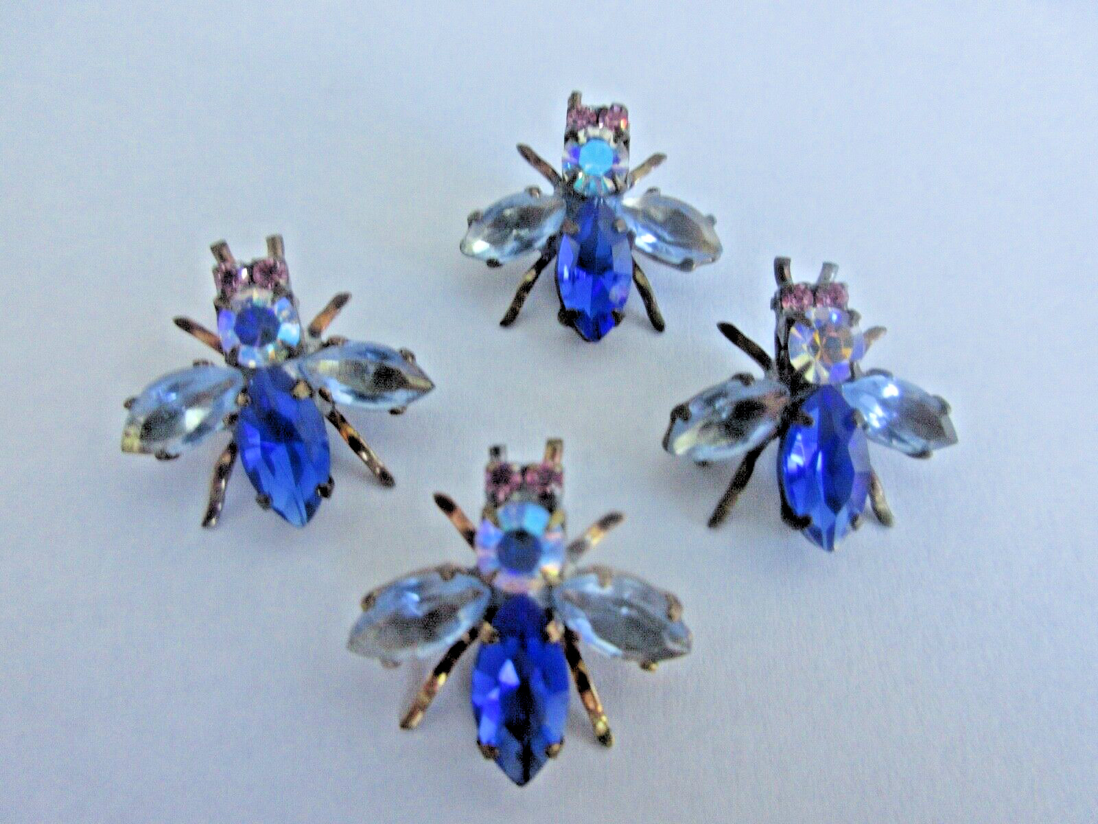Outstanding Czech Vintage Glass Rhinestone Buttons  Shades of Blue    FLIES