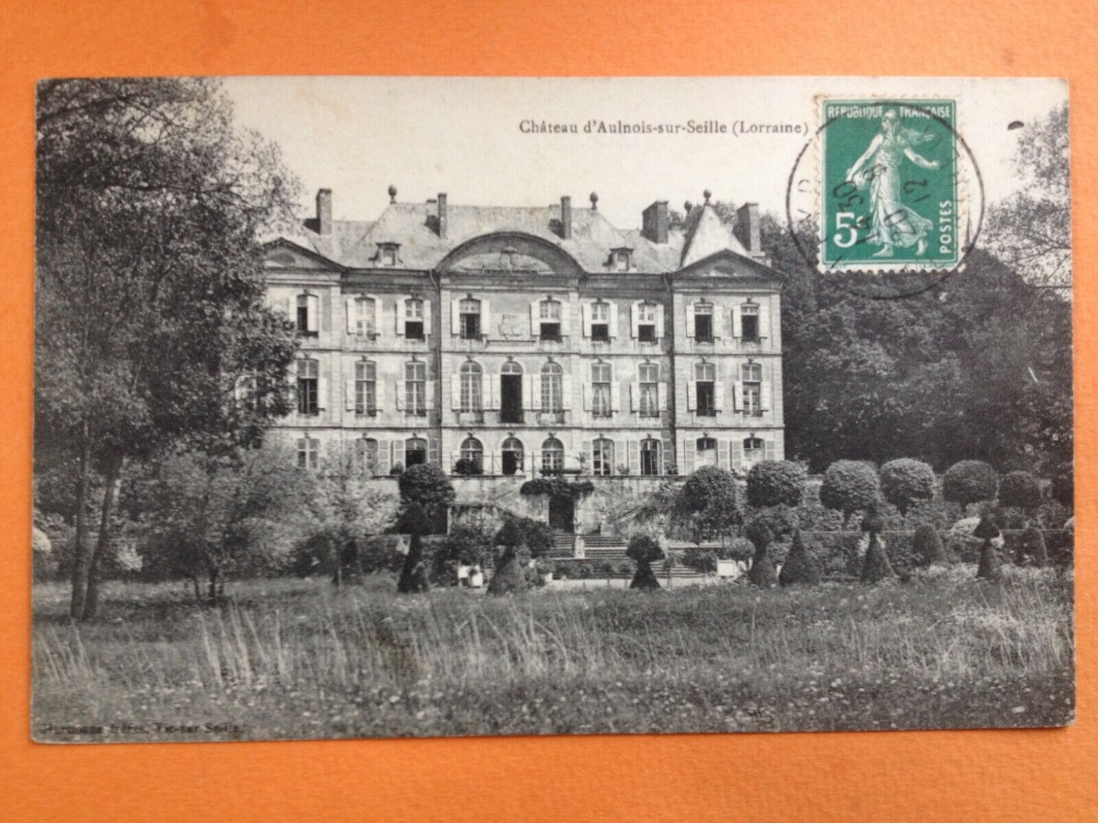 1912 Lorraine CHÂTEAU D\'AULNOIS postcard on ROPE Moselle E. CHAMPAGNAT