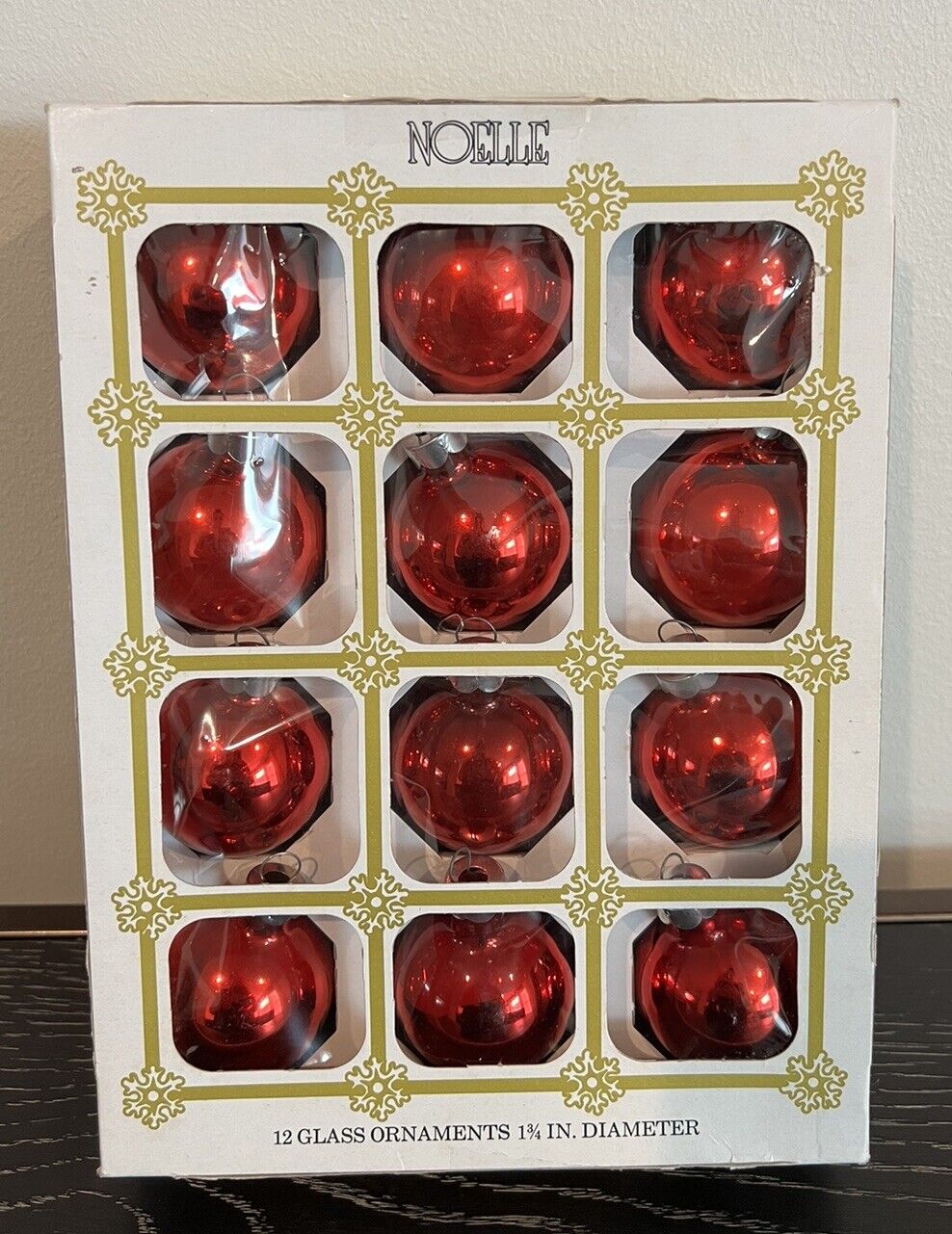 Vintage Christmas Noelle Bright Red Glass Ball Tree Ornaments Set of 12