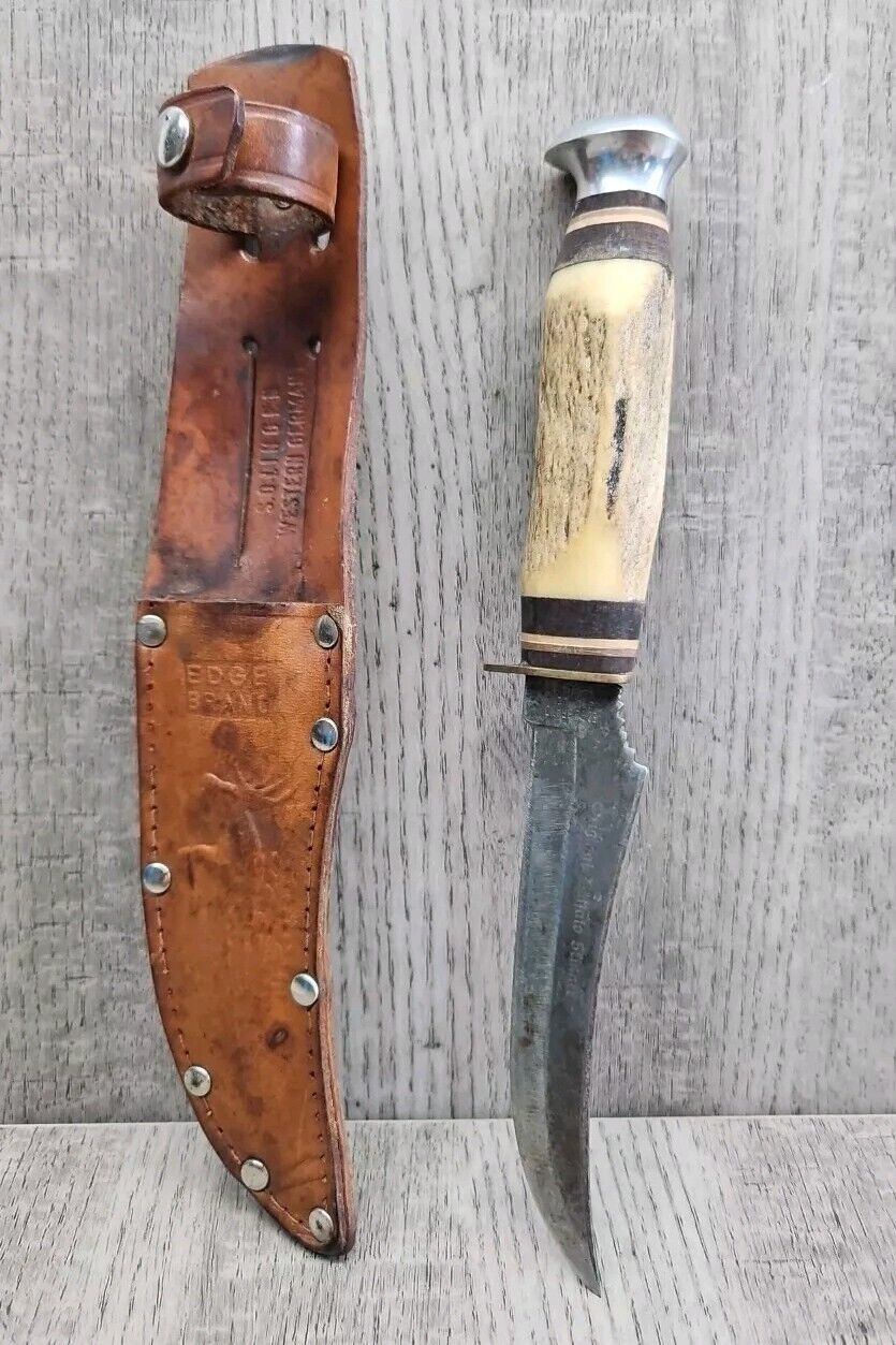 Edge Brand Knife 477 Original buffalo Skinner Blade & Sheath Solingen W. Germany
