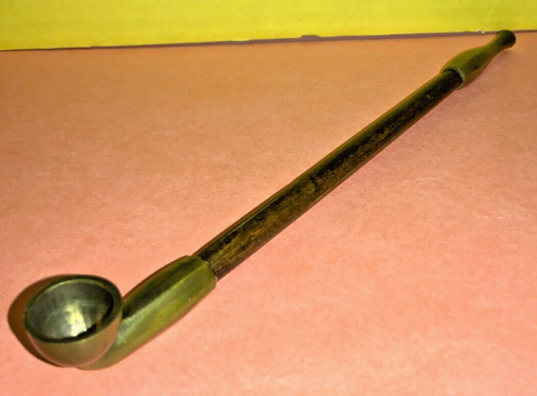 Vintage 8.5” Tobacco Pipe - Brass & Wood - AS IS - NOT TESTED