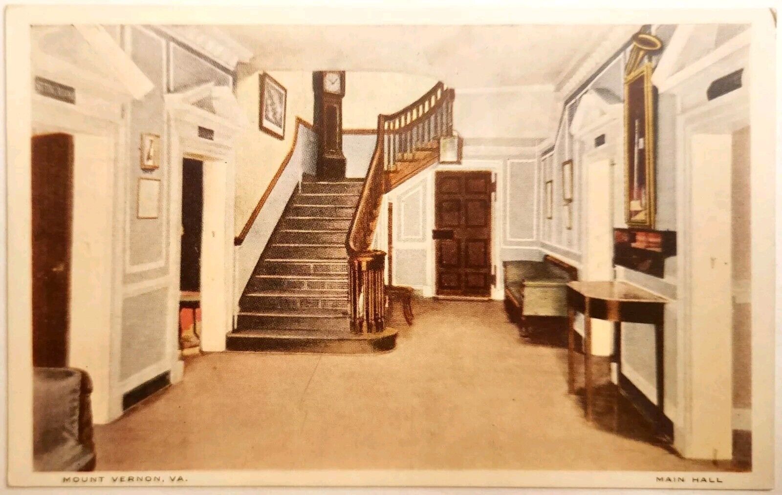 Main Hall in Mount Vernon Virginia Vtg WB UnP Postcard c1926