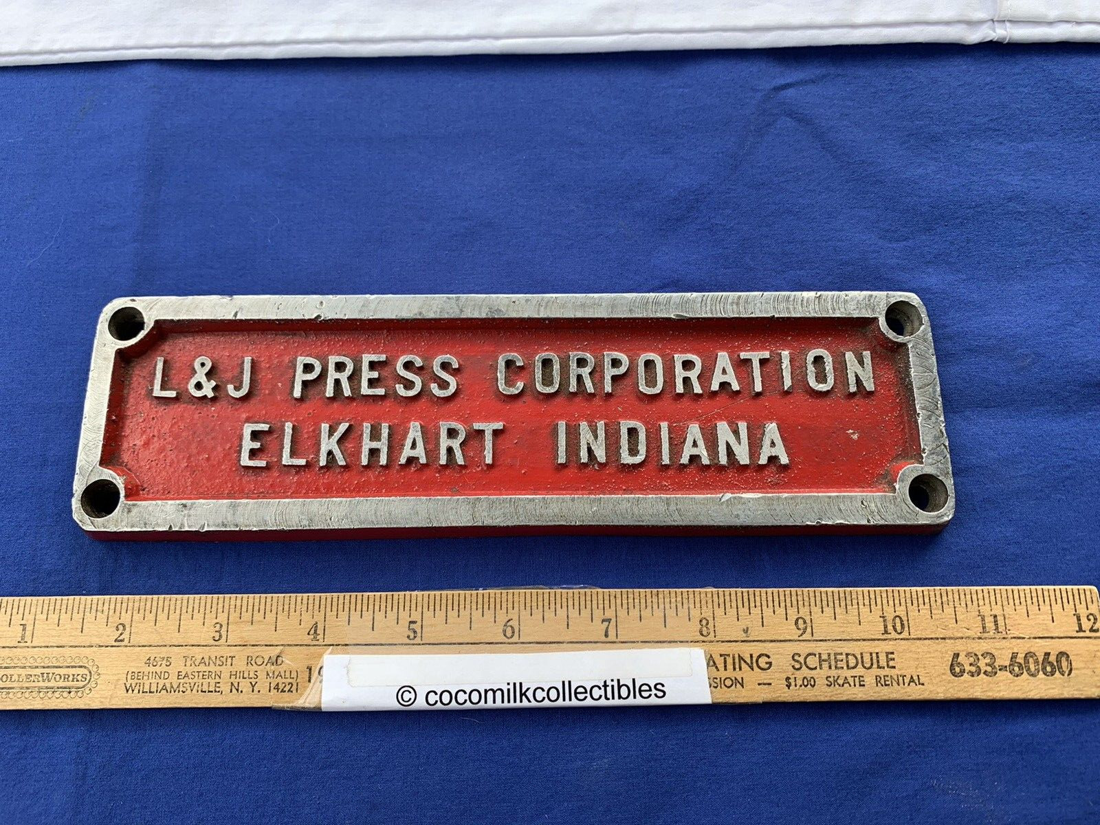 Vintage Aluminum Manufacturing Plate L & J Press Corp Elkhart IN Indiana Metal