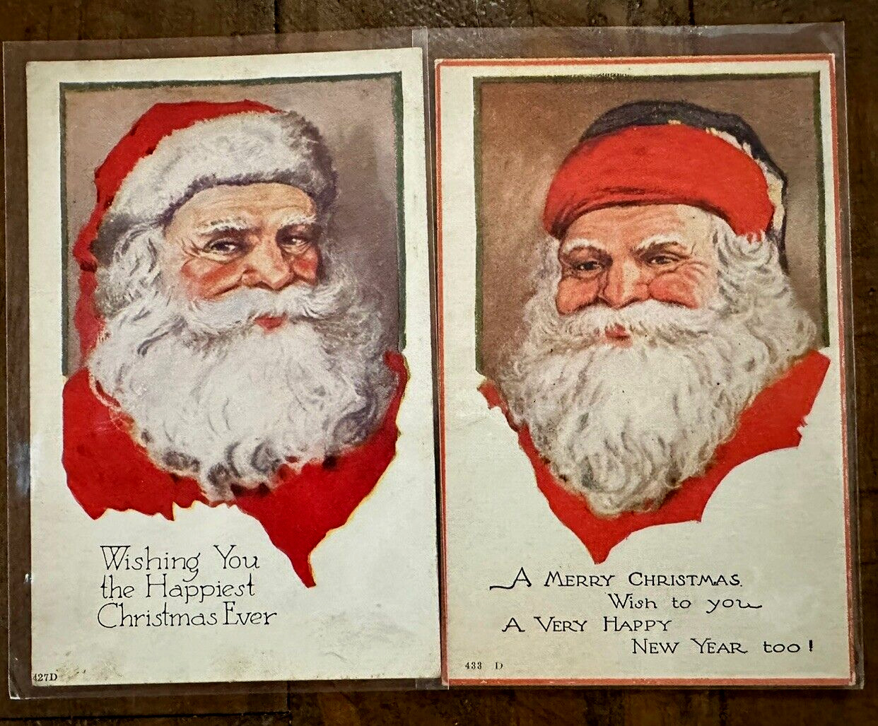 Lot of 2 ~Red Robe Full Face Santa Claus ~Vintage~ Christmas Postcards~k723