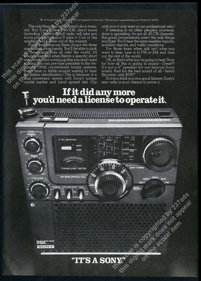1977 Sony ICF 5900W short wave CB FM AM radio photo vintage print ad