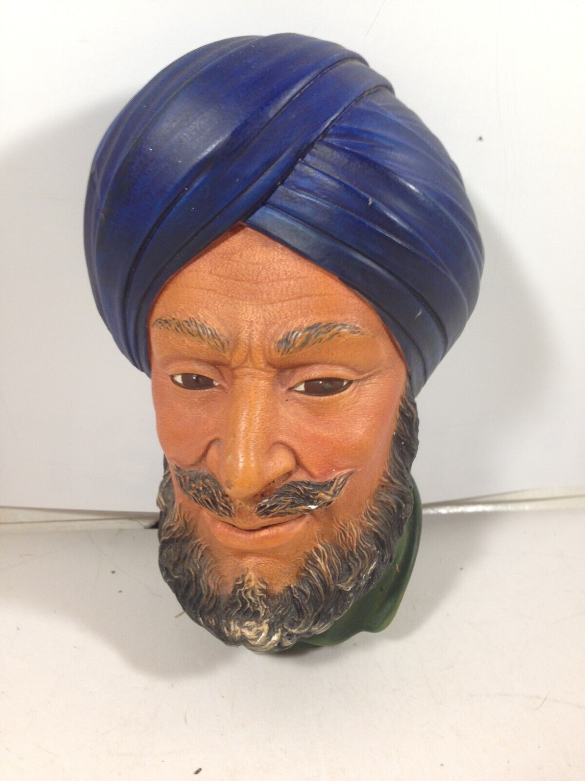 Vintage BOSSONS Chalkware Head Sikh 1966 Blue Turban