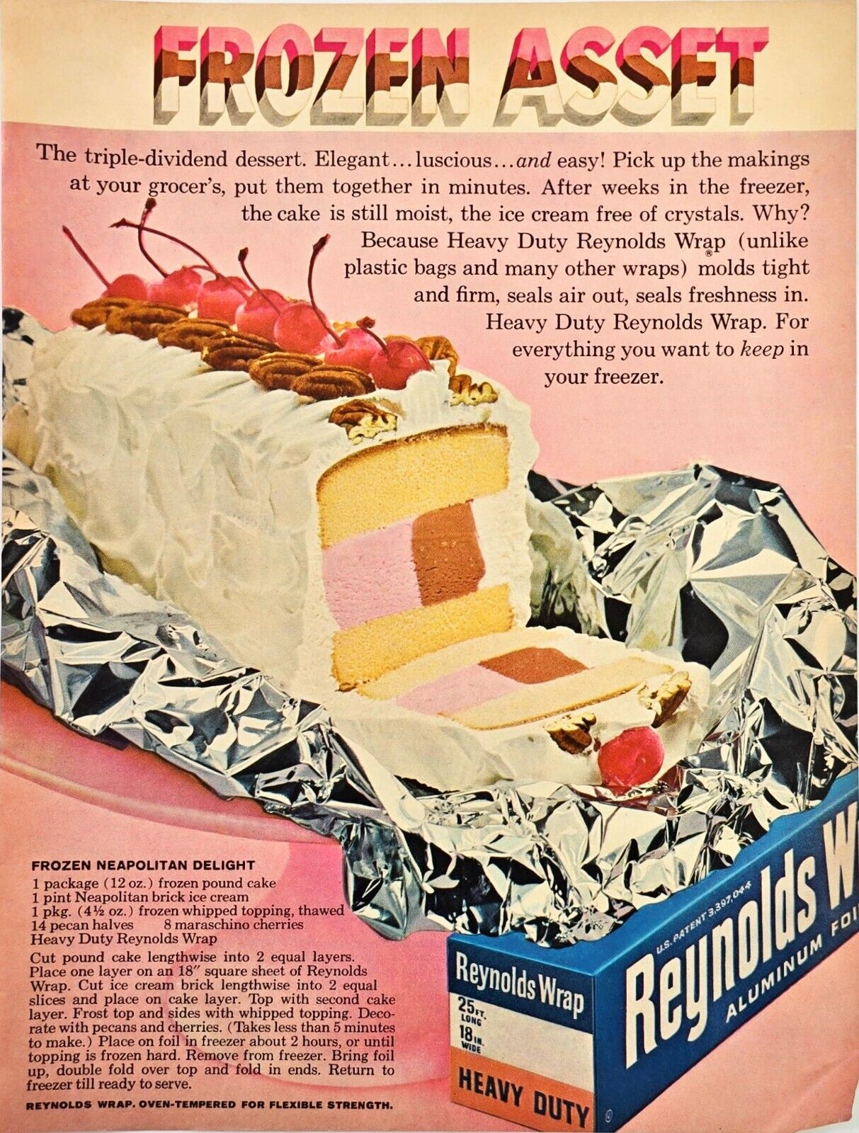 Reynolds Wrap  With Dessert Recipe Vintage 1972 Print Ad 10x13