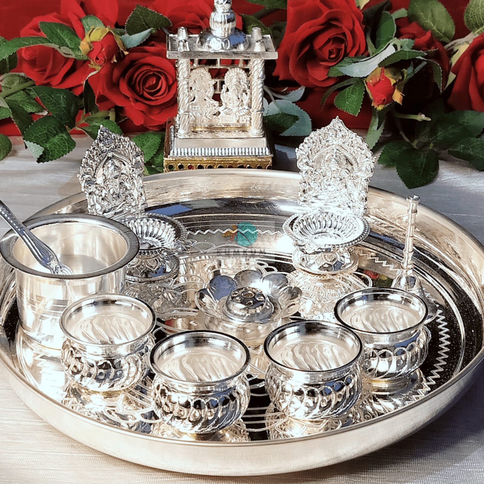 German Silver Pooja Thali Set Housewarming Favor, Festival, Wedding Thali Gifts