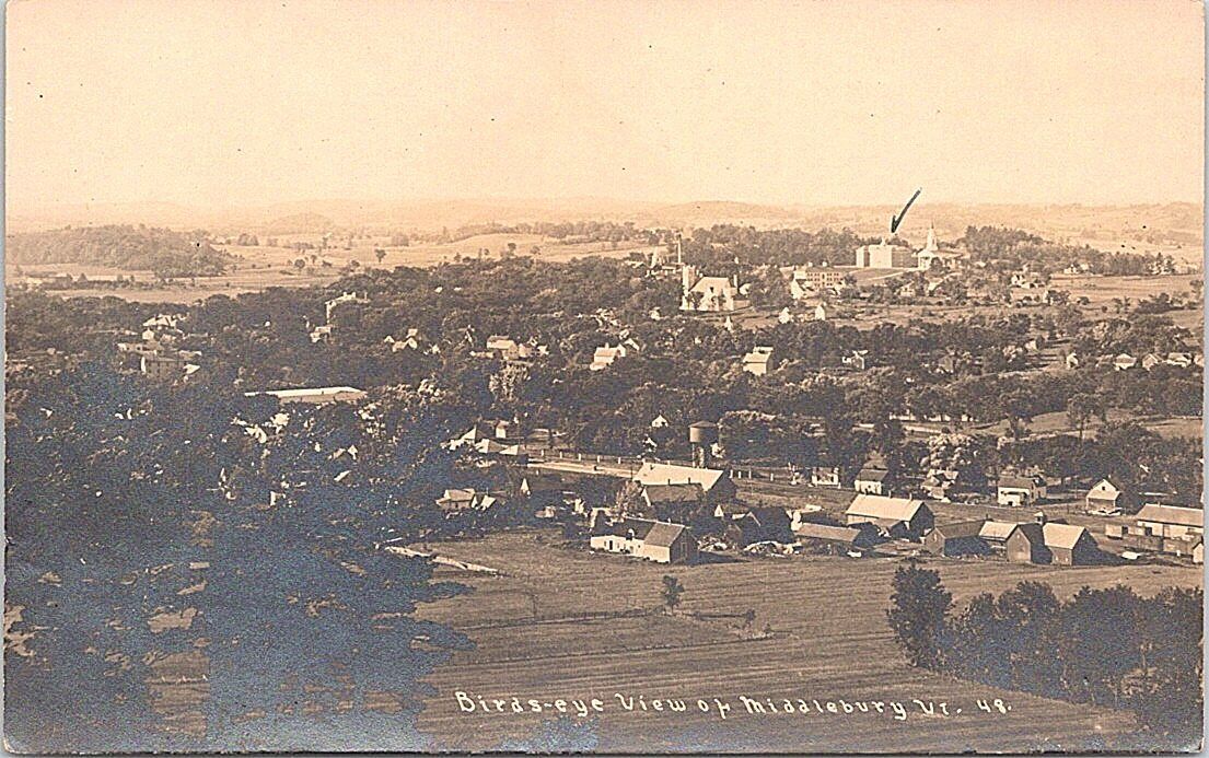 RPPC Middlebury VT Birdseye Town View 1923
