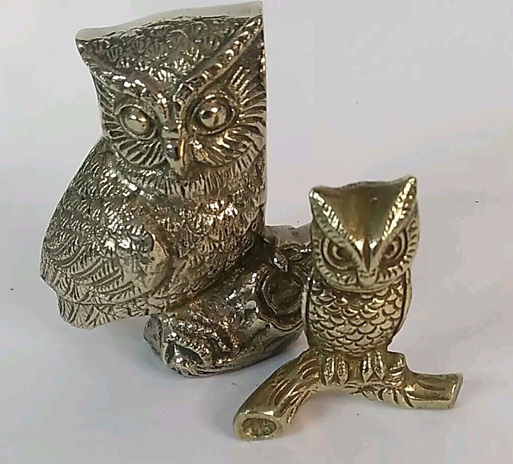 Vintage Set Of 2 Brass Owl Statues 