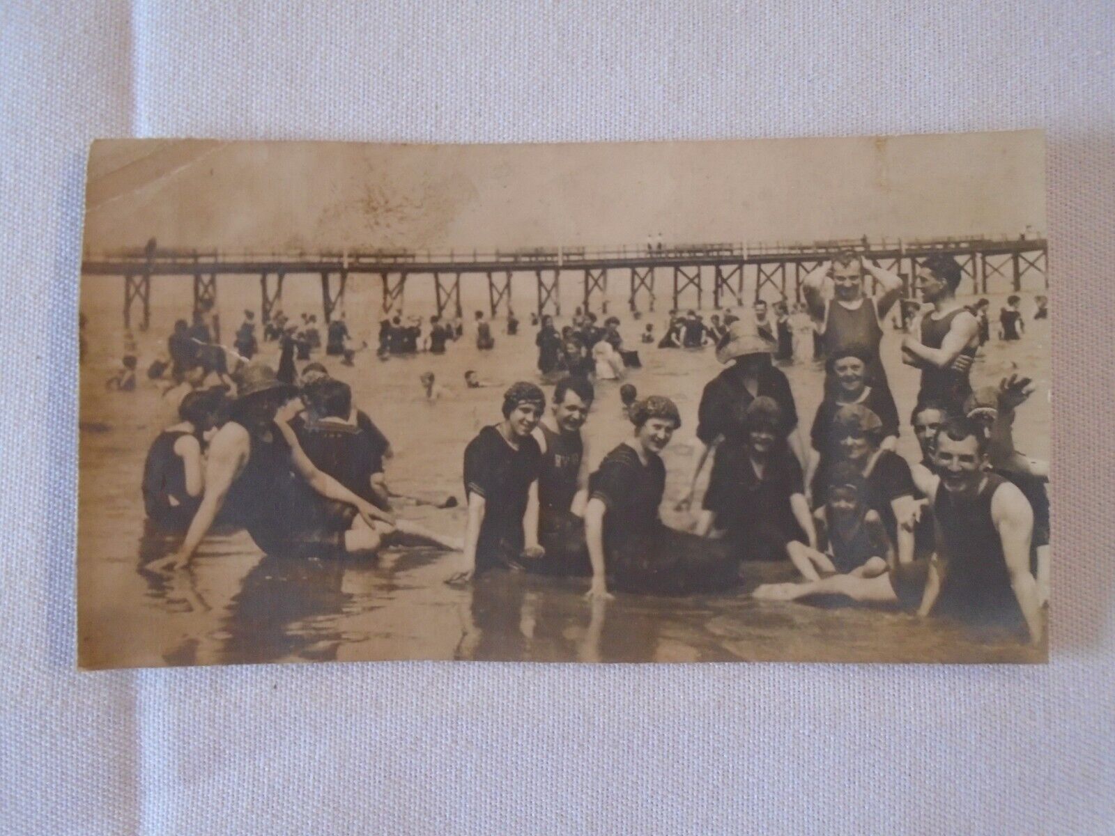 Antique Vintage Photo Bathing Beauties Girls Men Women Swim Beach Ocean Pier