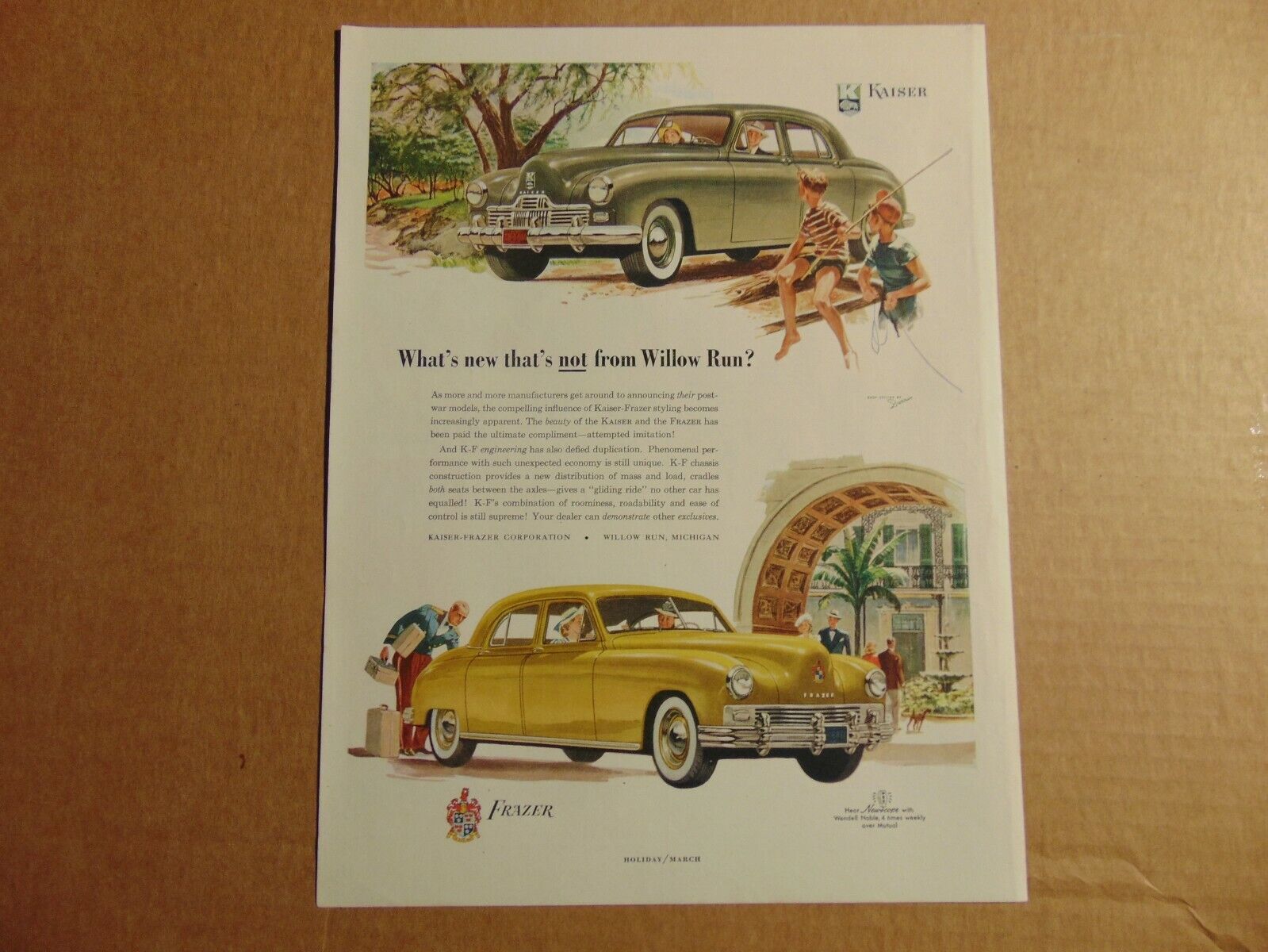 1948 KAISER FRAZER Sedan Automobiles vintage art print ad