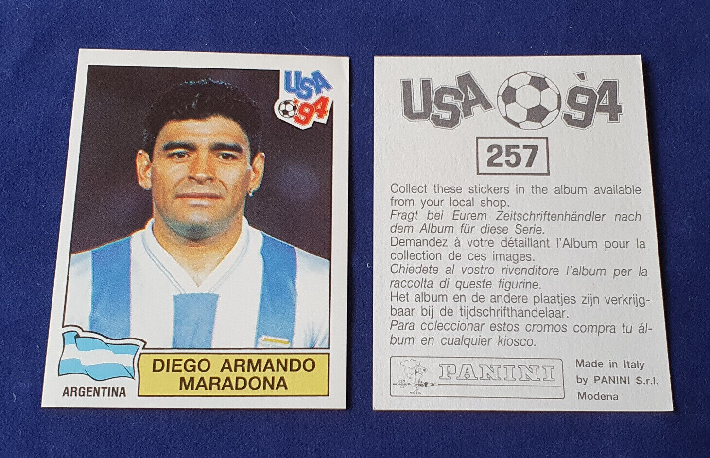 1994 World Cup USA 94 Panini World Cup, Sticker of Diego Maradona #257, Int. version
