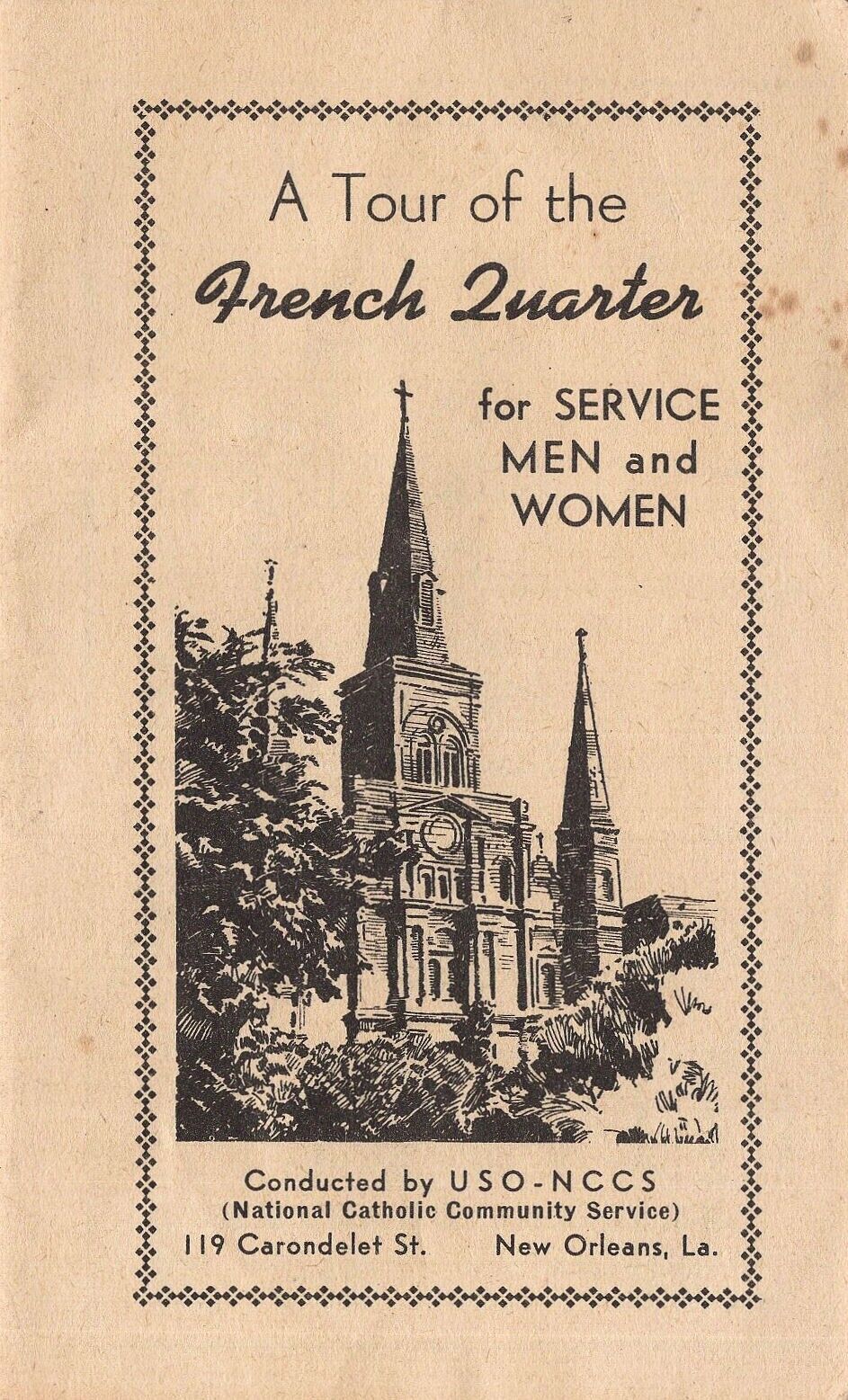 1944 USO-NCCS Tour of New Orleans LA French Quarter for Military Members Booklet