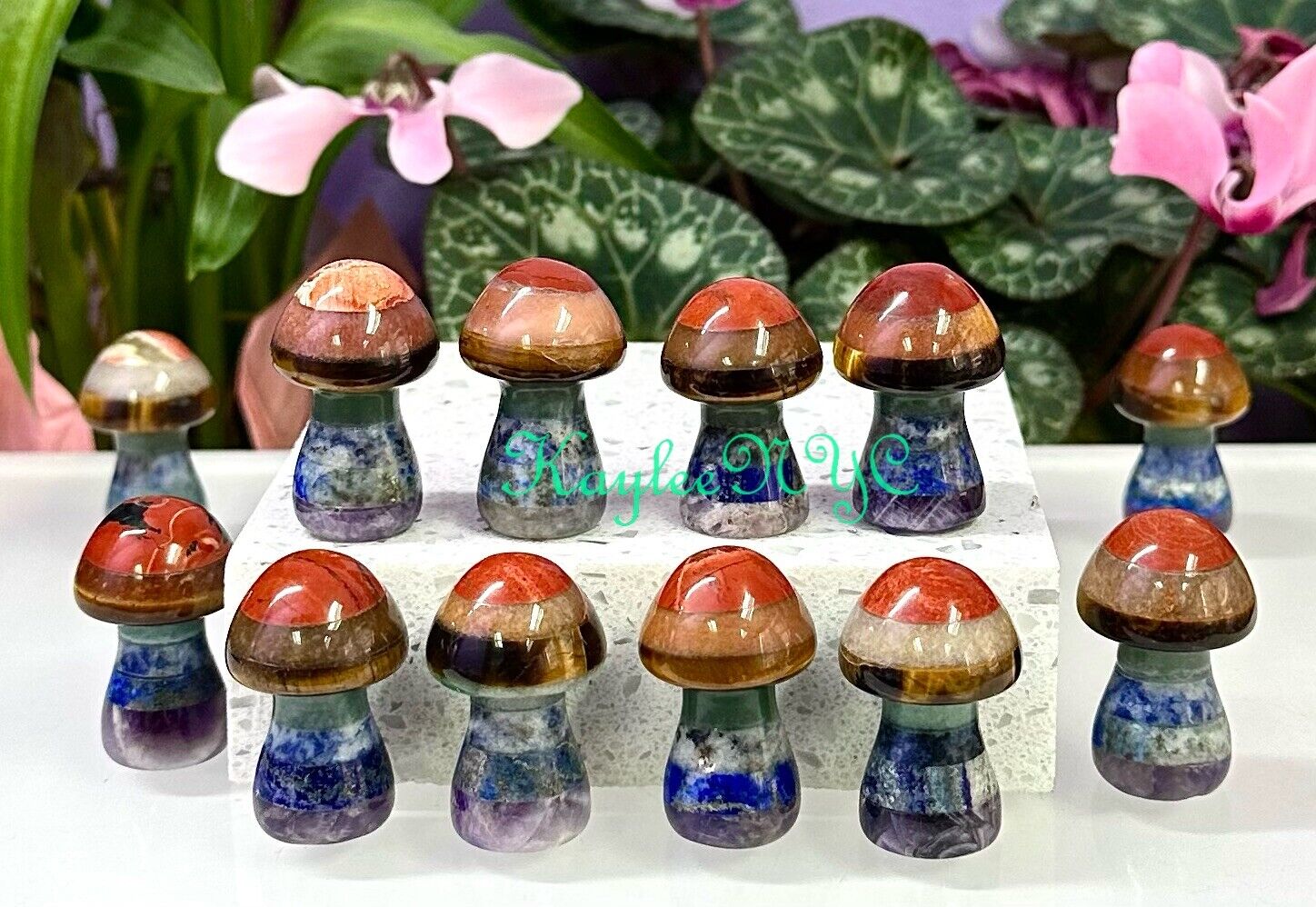 Wholesale Lot 12 PCs 35mm Chakra Mushroom Crystal Healing Energy