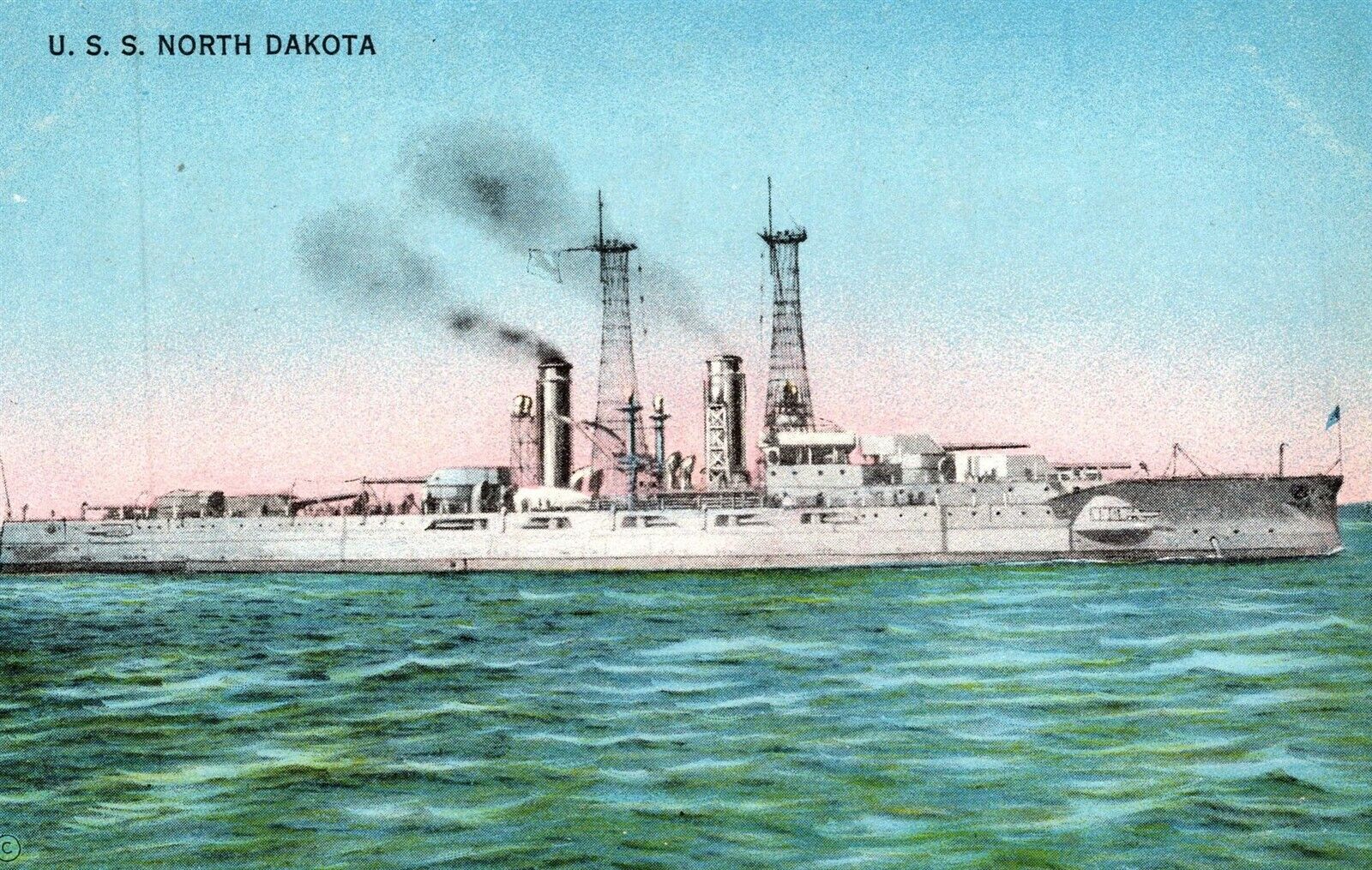 USS North Dakota BB-29 Battleship Old Vtg Navy Ship Postcard Enrique Muller A