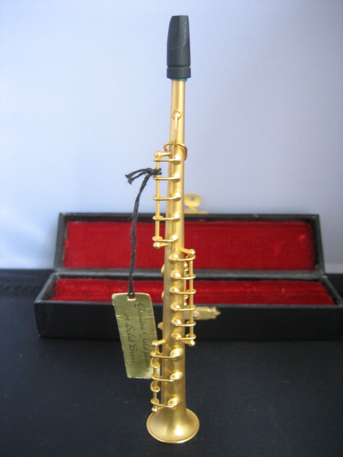 Vintage Genuine Gold plating on Solid Brass miniature saxophone and original box