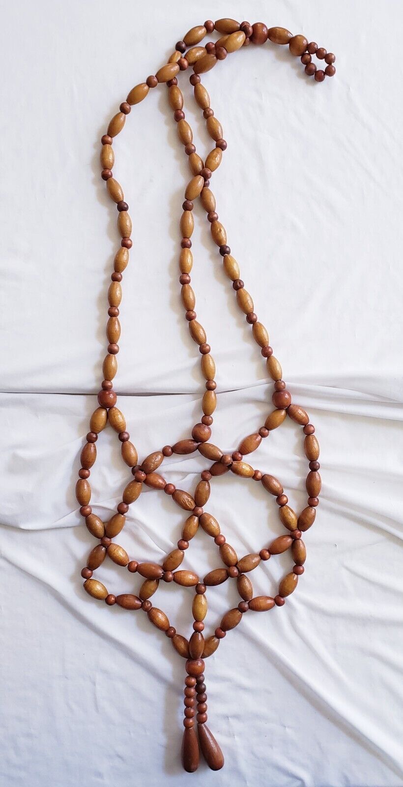 Boho Hippie 70\'s Vintage Natural Wood Beaded Plant Hanger Decor 36in Small-Med