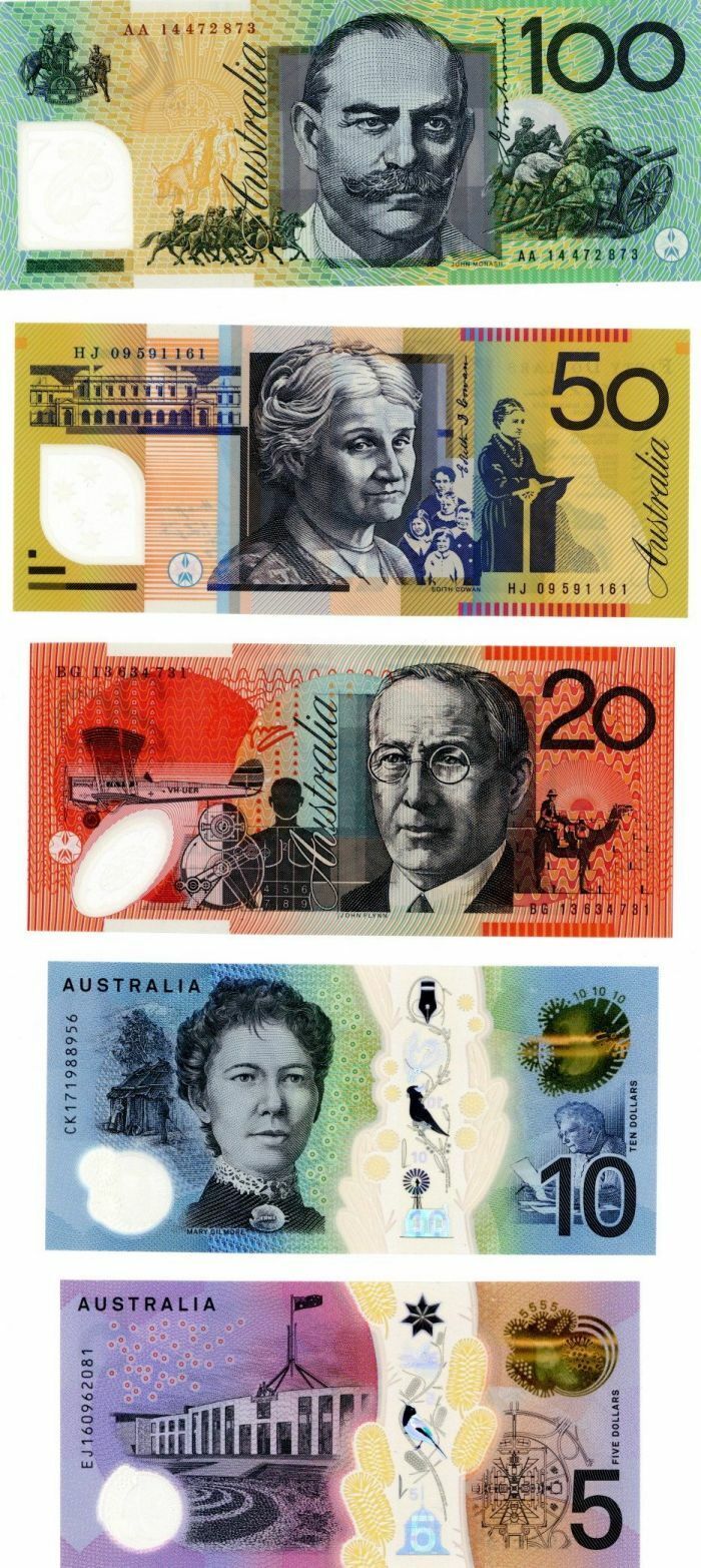 Australia - Set of 5,10,20,50,100 Dollars - P-New - 2017 dated Foreign Paper Mon