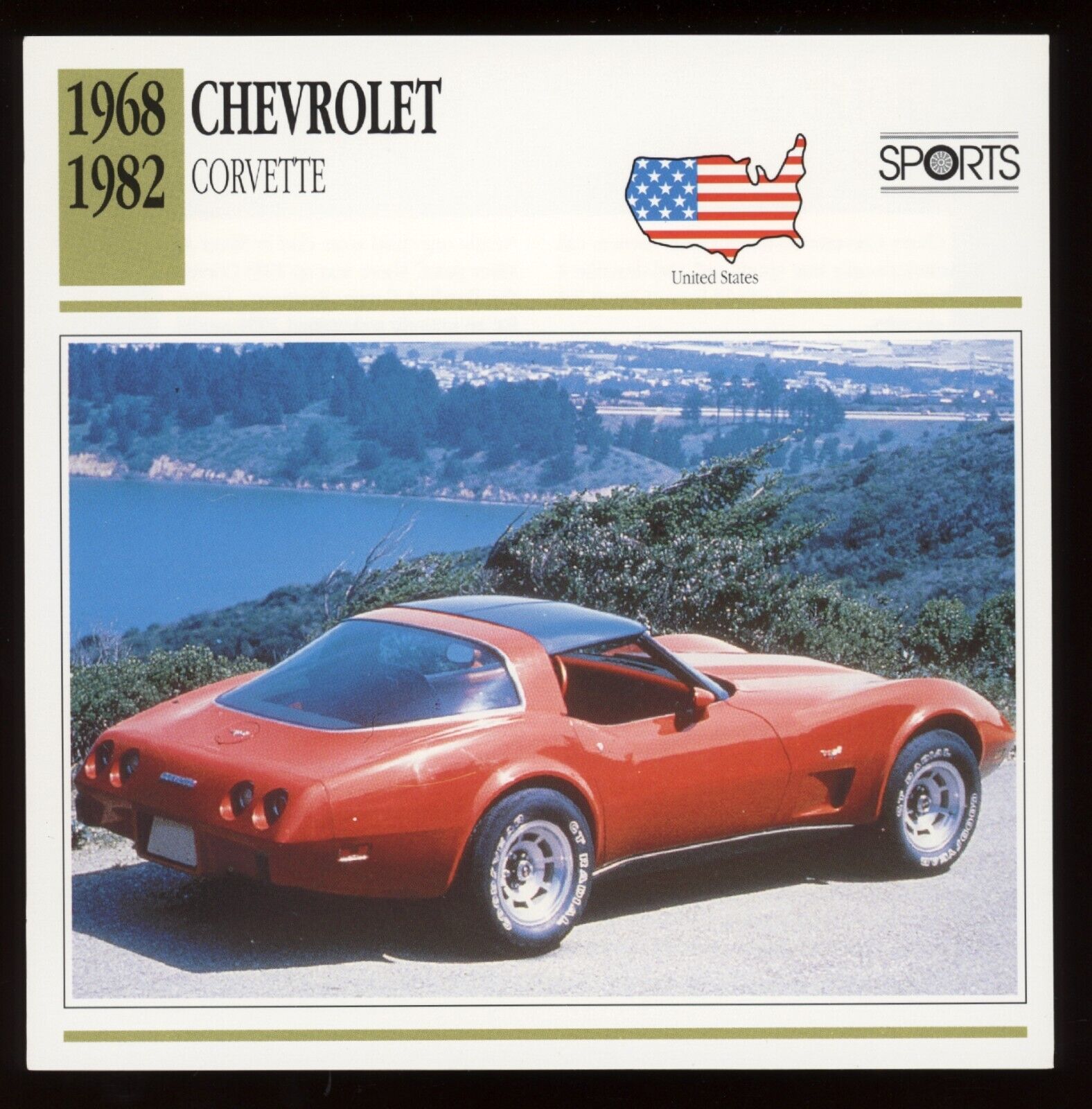 1968 - 1982  Chevrolet Corvette Classic Cars Card