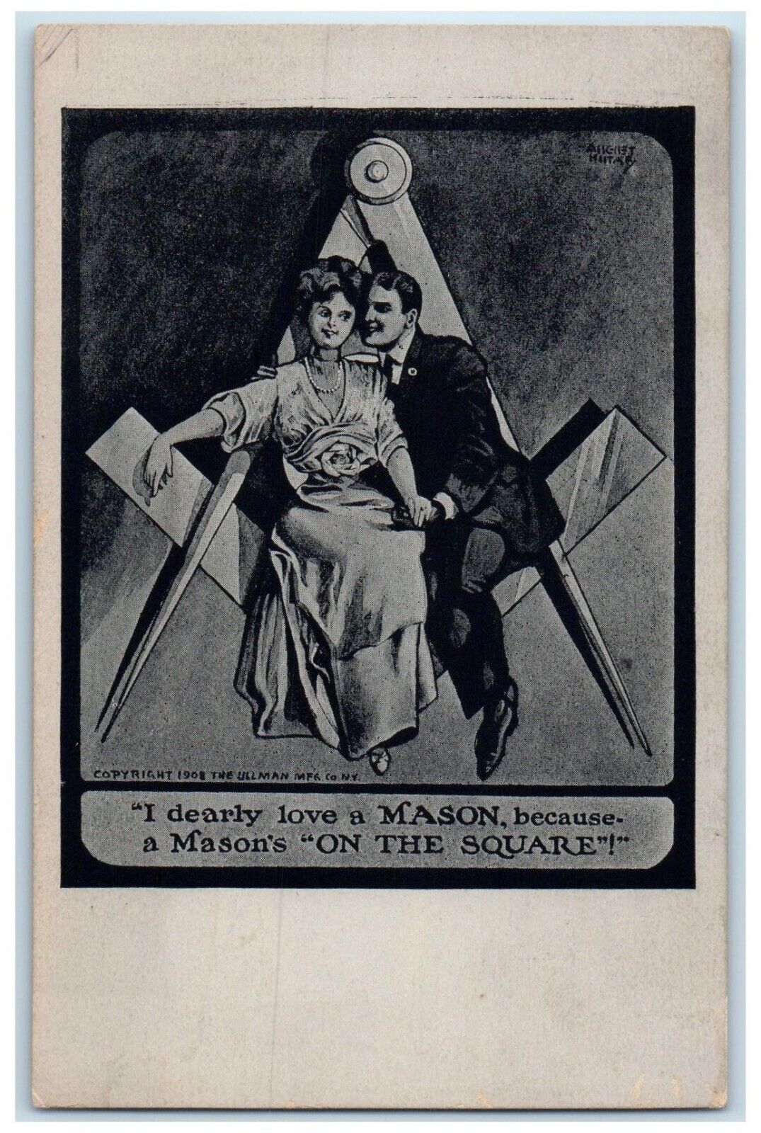 c1910\'s Couple Romance Mason On The Square Unposted Antique Postcard
