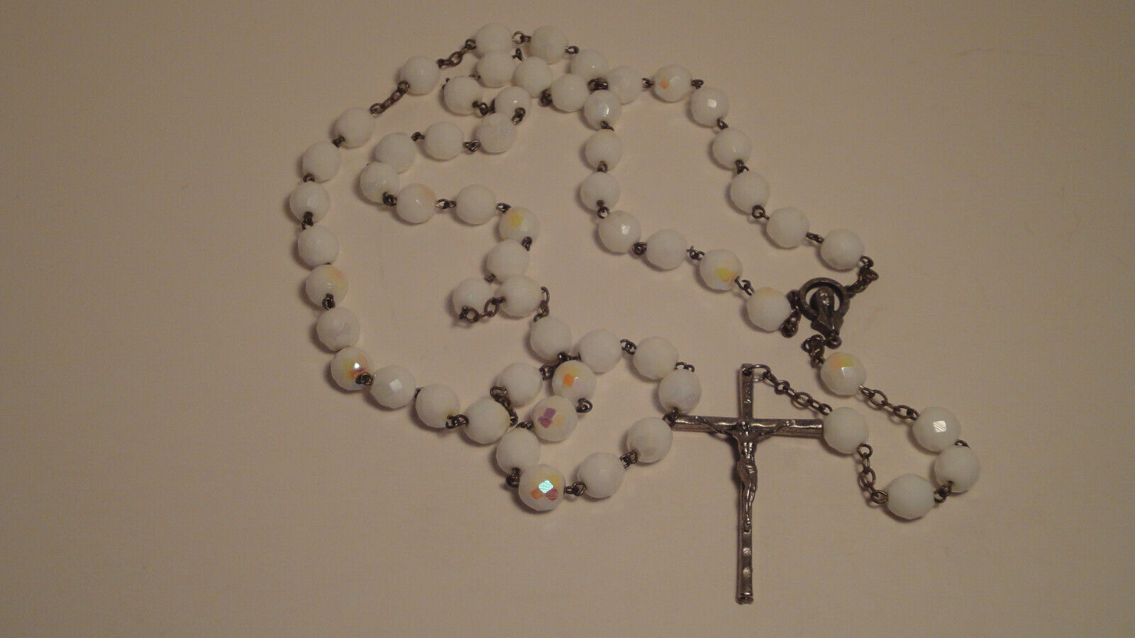 Fatima Rosary Large White Glitter  Beads 27\