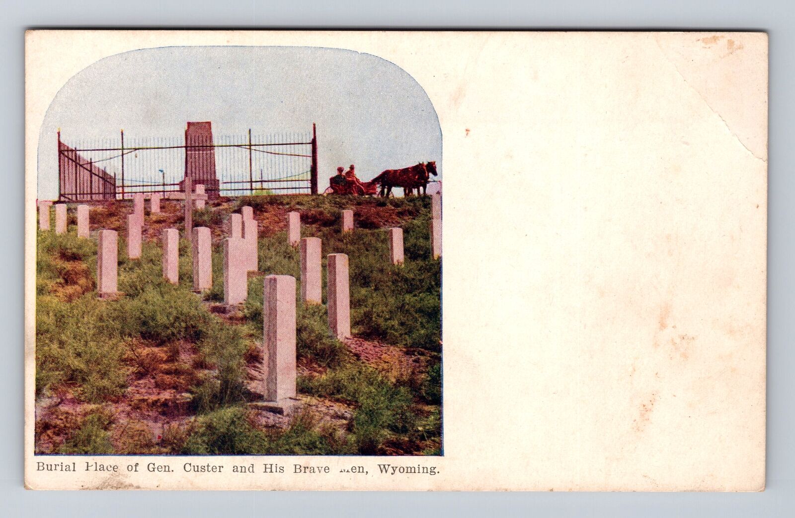 Little Bighorn Wyoming, Bural Place Of Gen Custer His Brave Men Vintage Postcard
