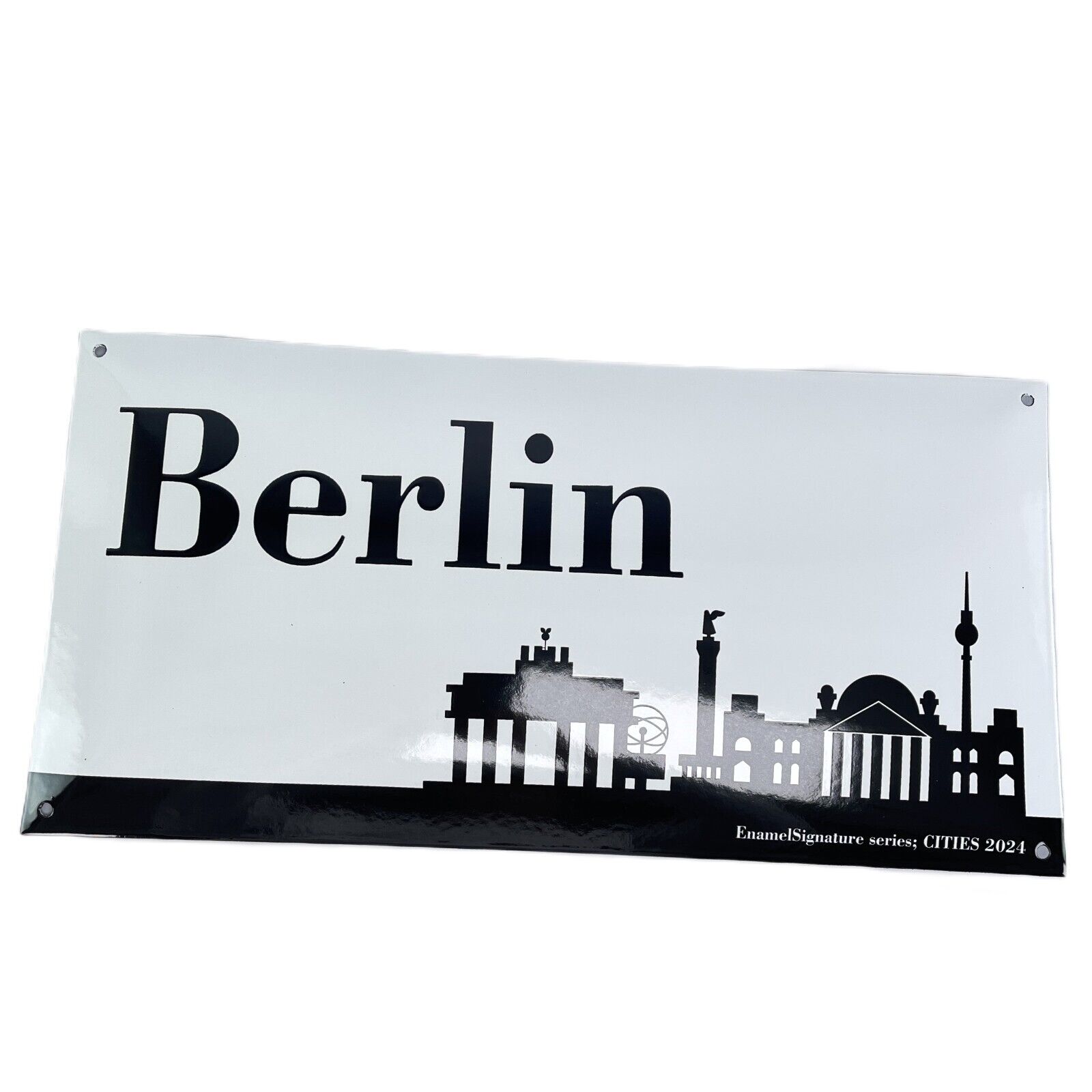 Enamel Sign Skyline Berlin Shield 19 11/16x9 13/16in