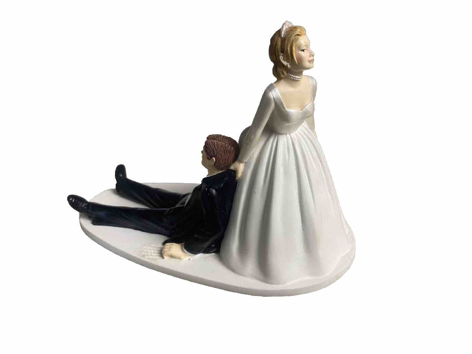 Bride Dragging Groom - Humorous Figure 4x6” Wedding Cake Topper By Wilton