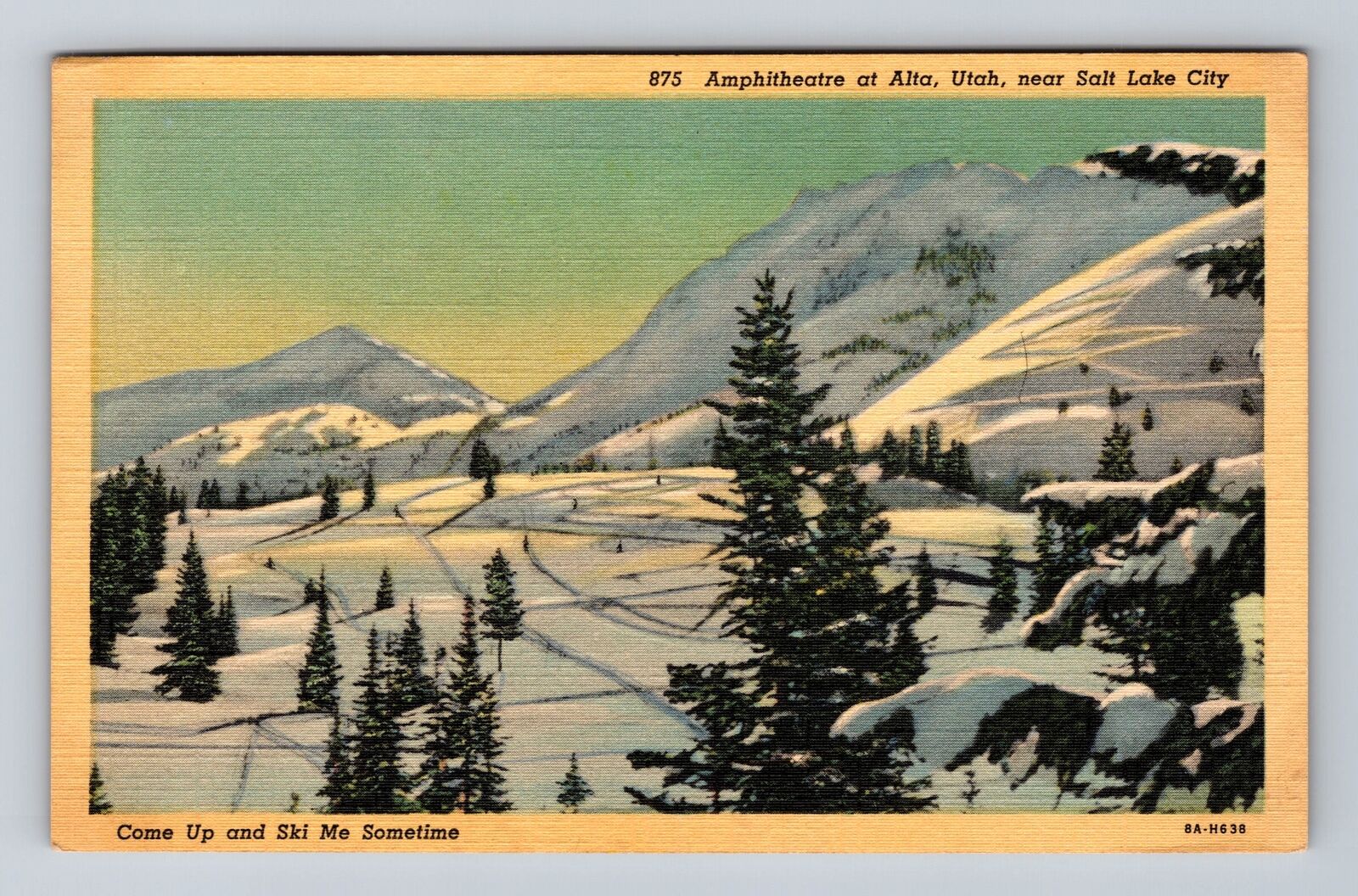 Alta UT-Utah, Amphitheatre, Snowy Mountains, Skiing, Antique Vintage Postcard