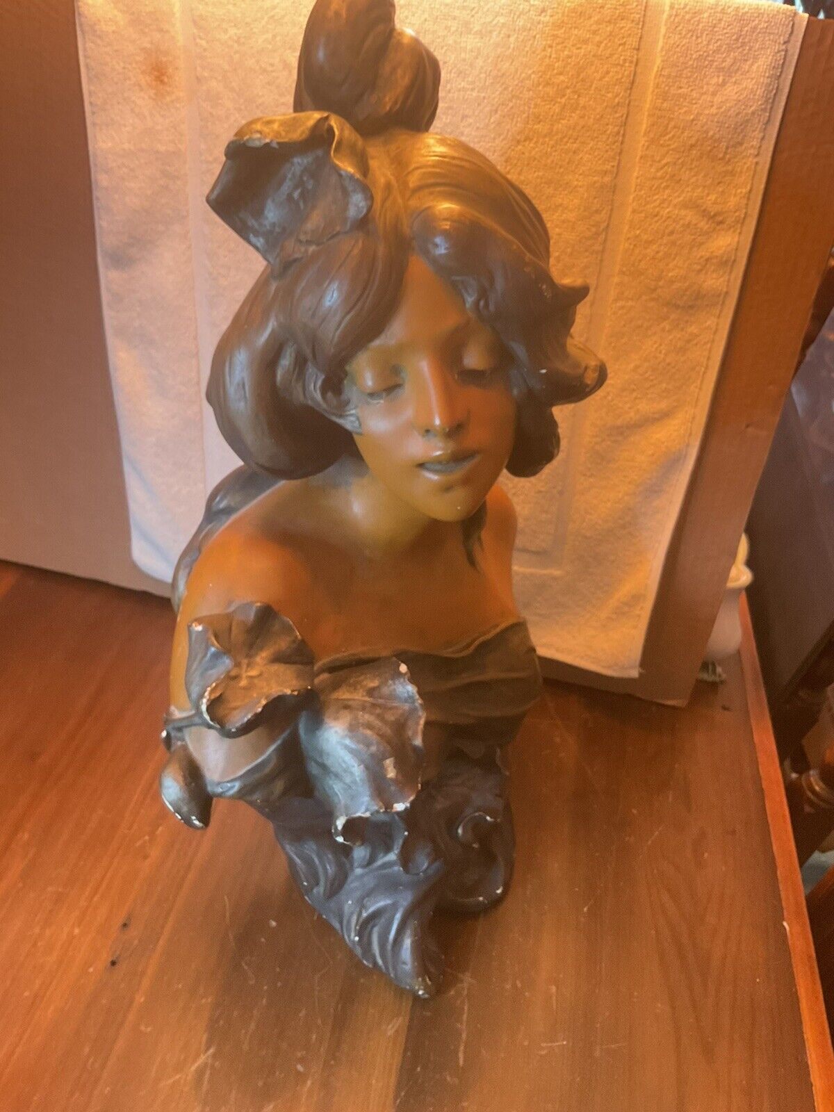 HUGE OLD ART NOUVEAU Lady Bust Sculpture  Plaster GREAT