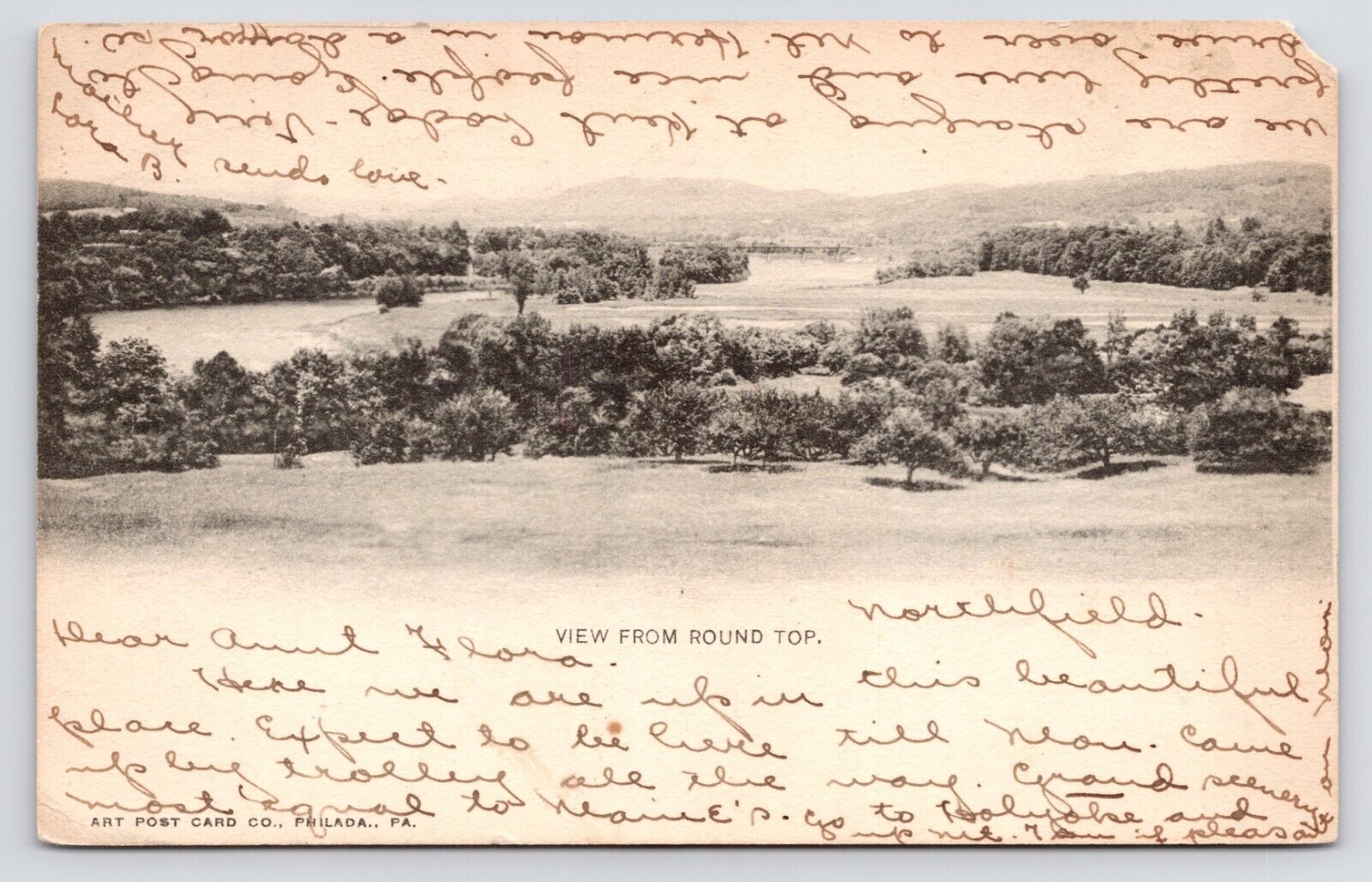 View from Round Top Hill Adams County c 1901 Gettysburg Pennsylvania PA Postcard