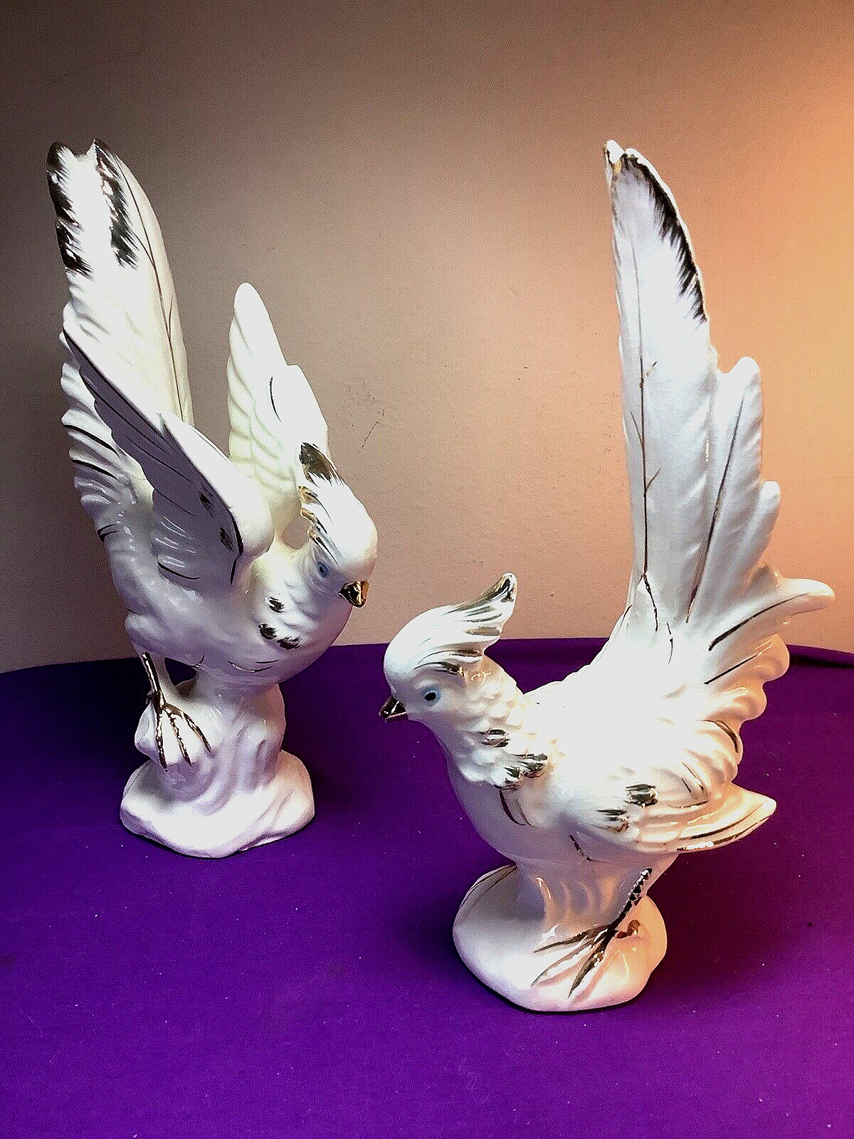 Vintage Pair Japan Cockatiel Bird Figurines White & Gold Accent Signed     255