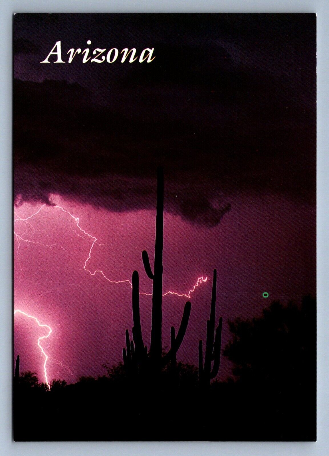 Postcard Vtg Arizona Desert At Night During A Storm Lightning Bolt 4x6