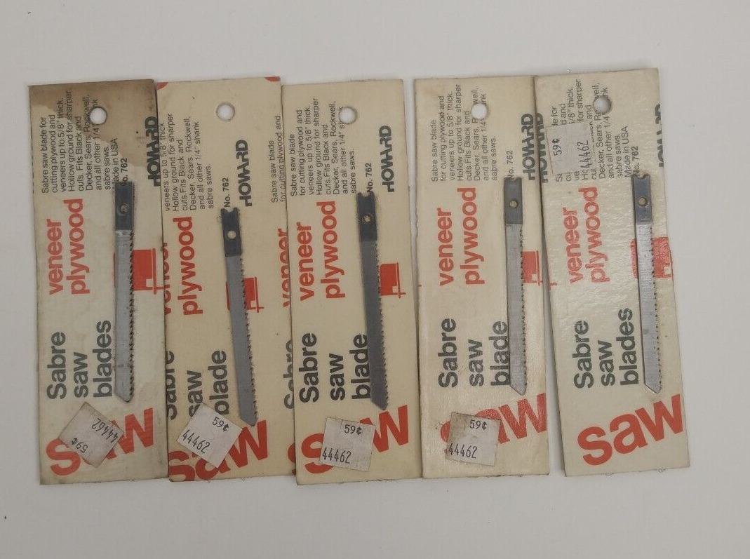 Vintage 1976 NOS Howard Hardware 5 packs (1 per pack) SABRE SAW BLADES #762 